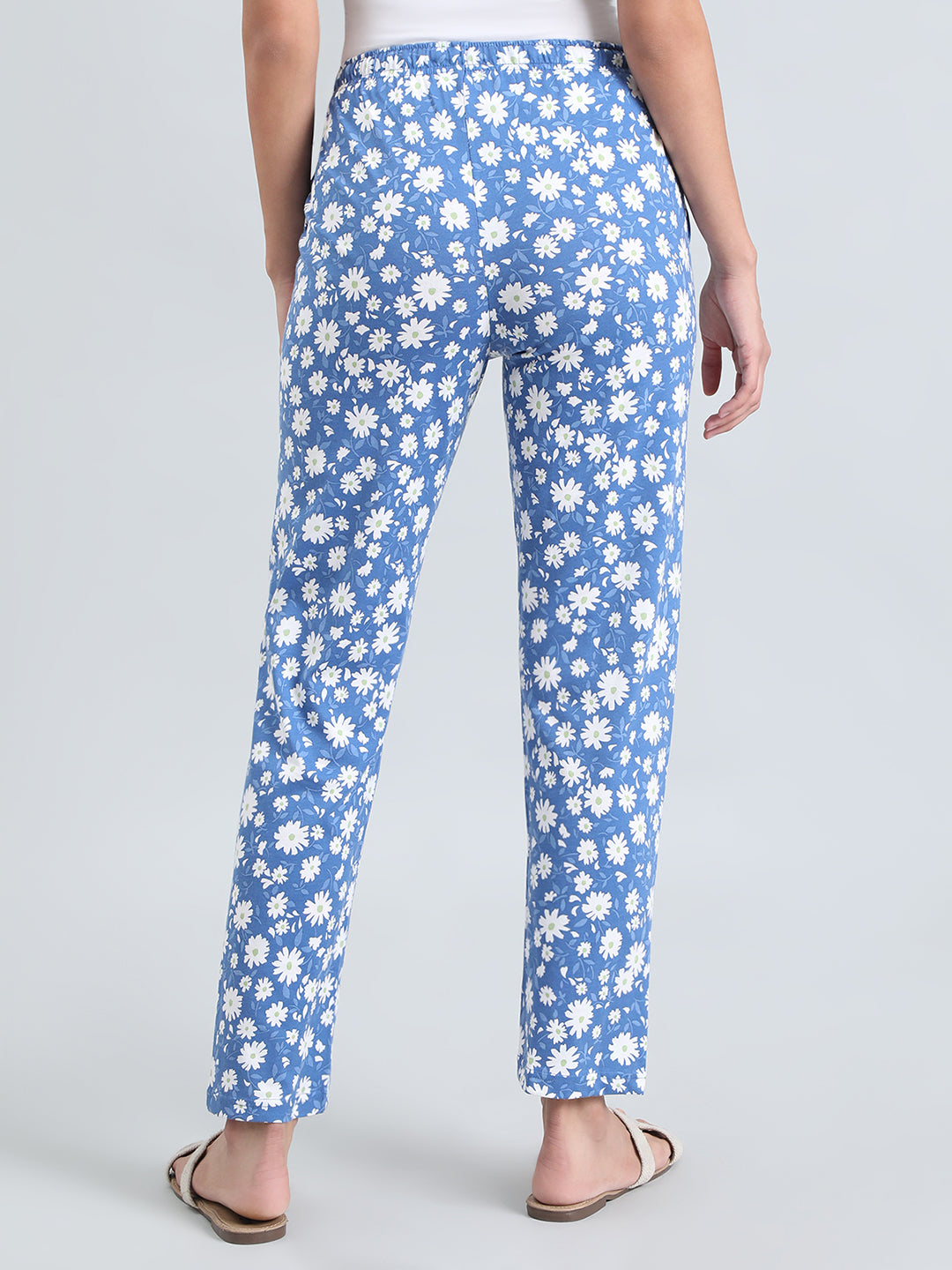 Blue Cotton Knit Printed Lounge Pants