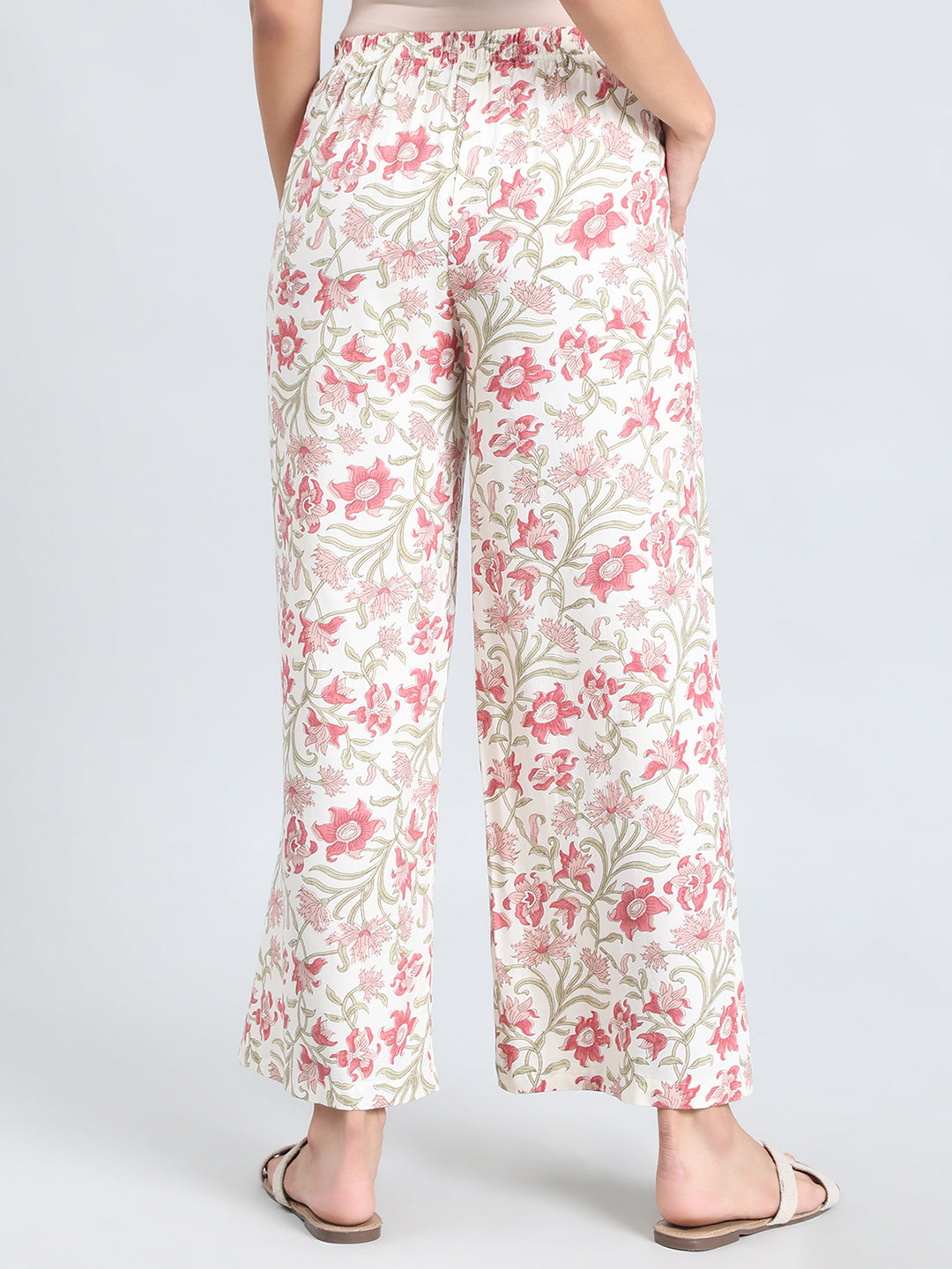 White Woven Viscose Printed Palazzo