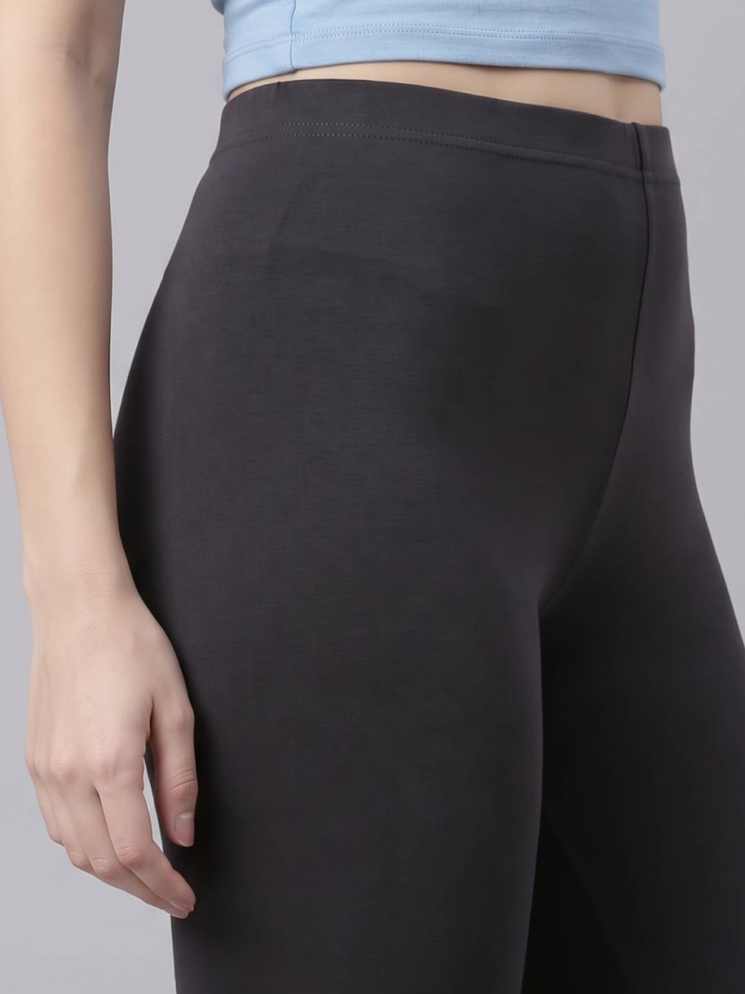 Dark Grey Cotton Stretch Ankle Length Leggings