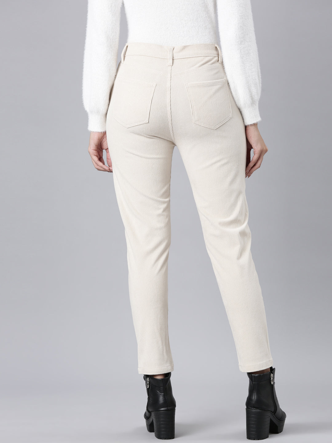 Cream Tight Knit Corduroy Pants