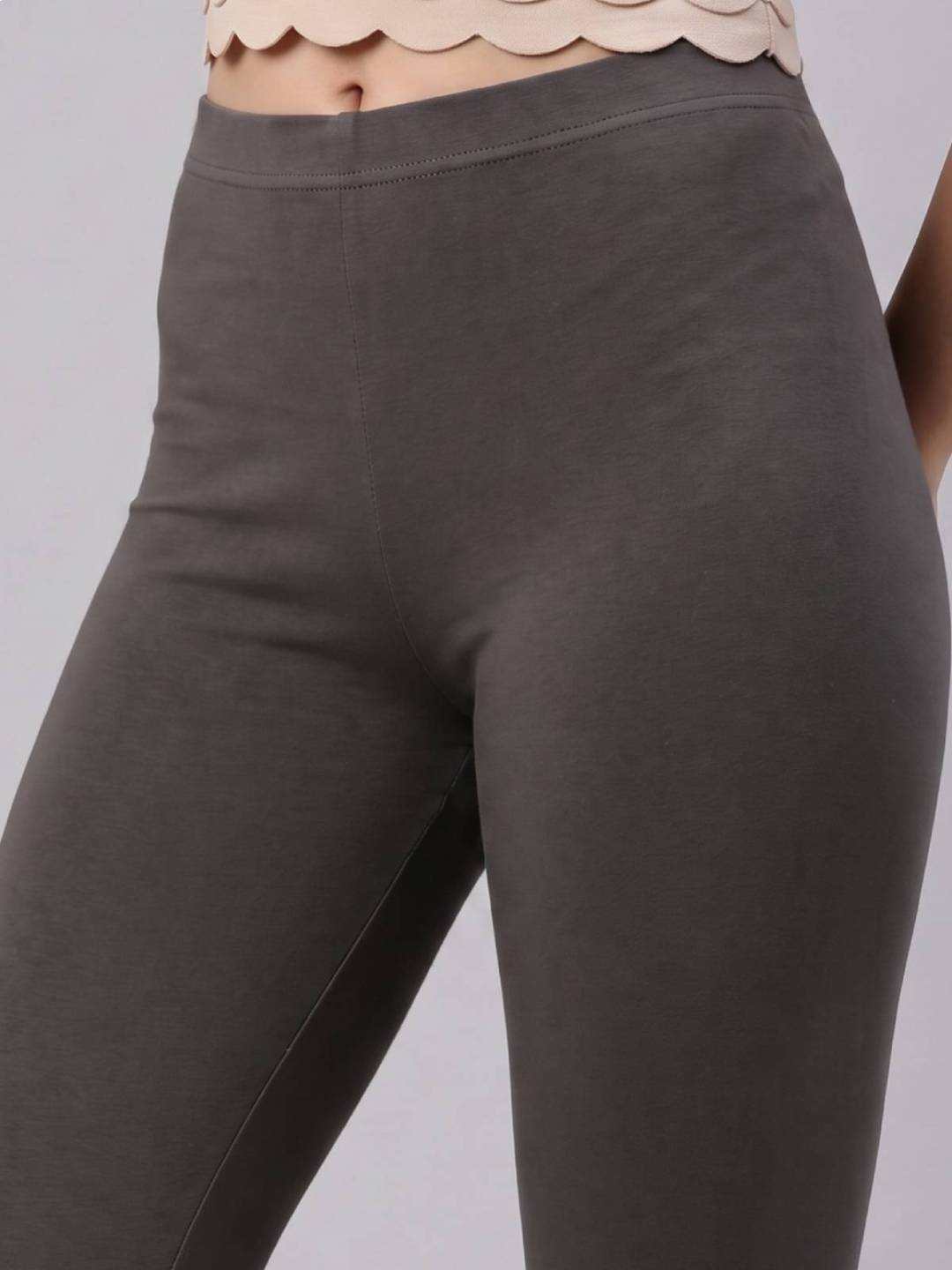 Silver Grey Cotton Stretch Ankle Length Leggings