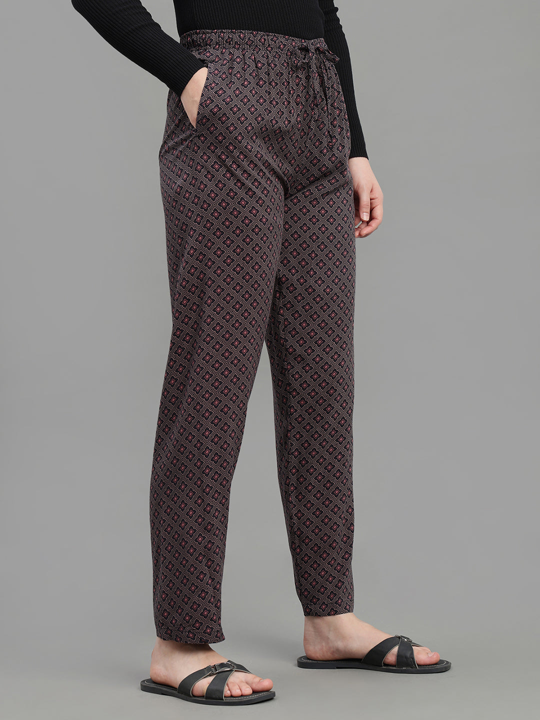Black Woven Viscose Printed Lounge Pants