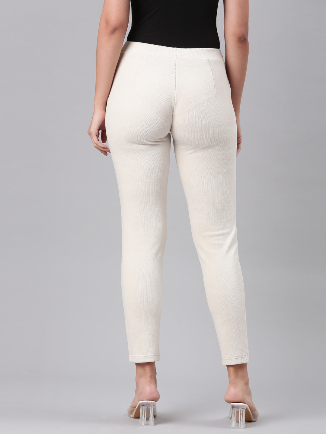 Cream Cotton Polyester Corduroy Jeggings