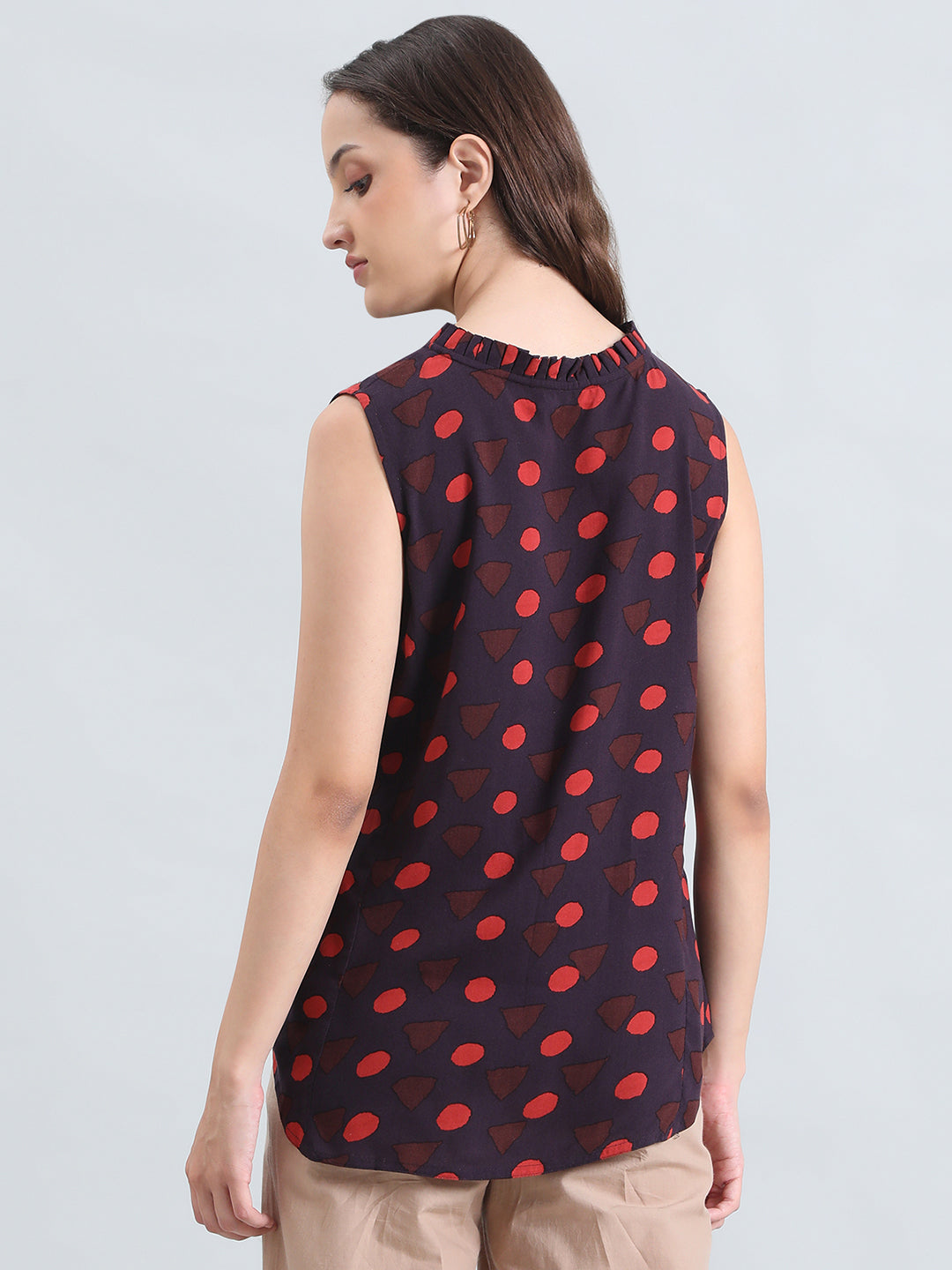 Viscose Tie-Up Geometric Print Blouse