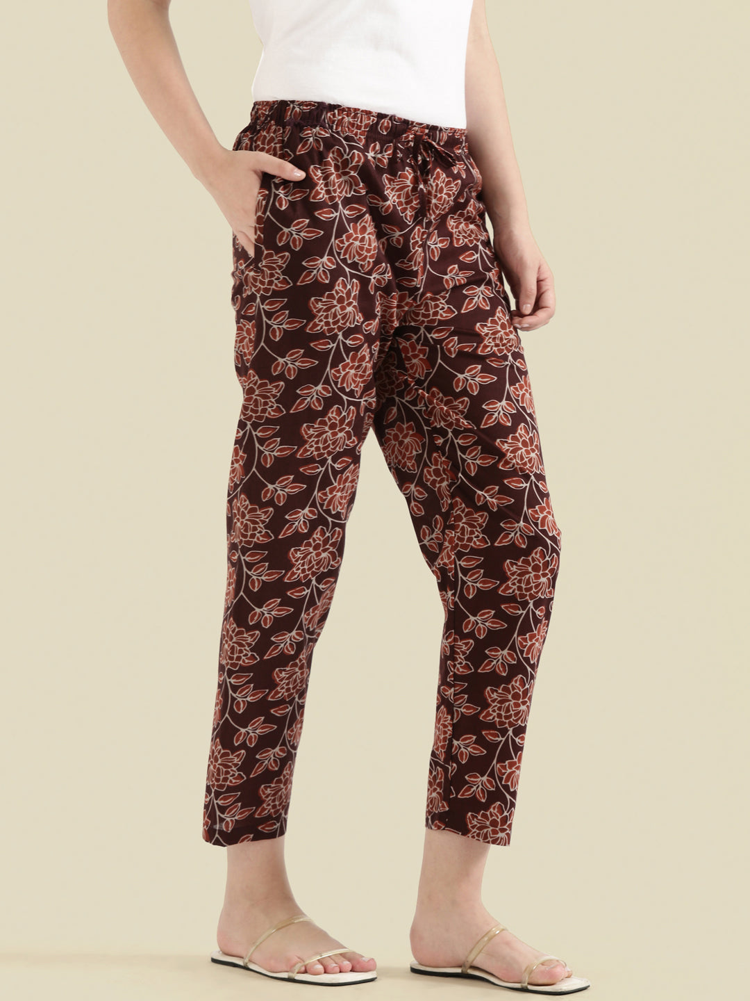 Maroon Cotton Woven Printed Lounge Pants