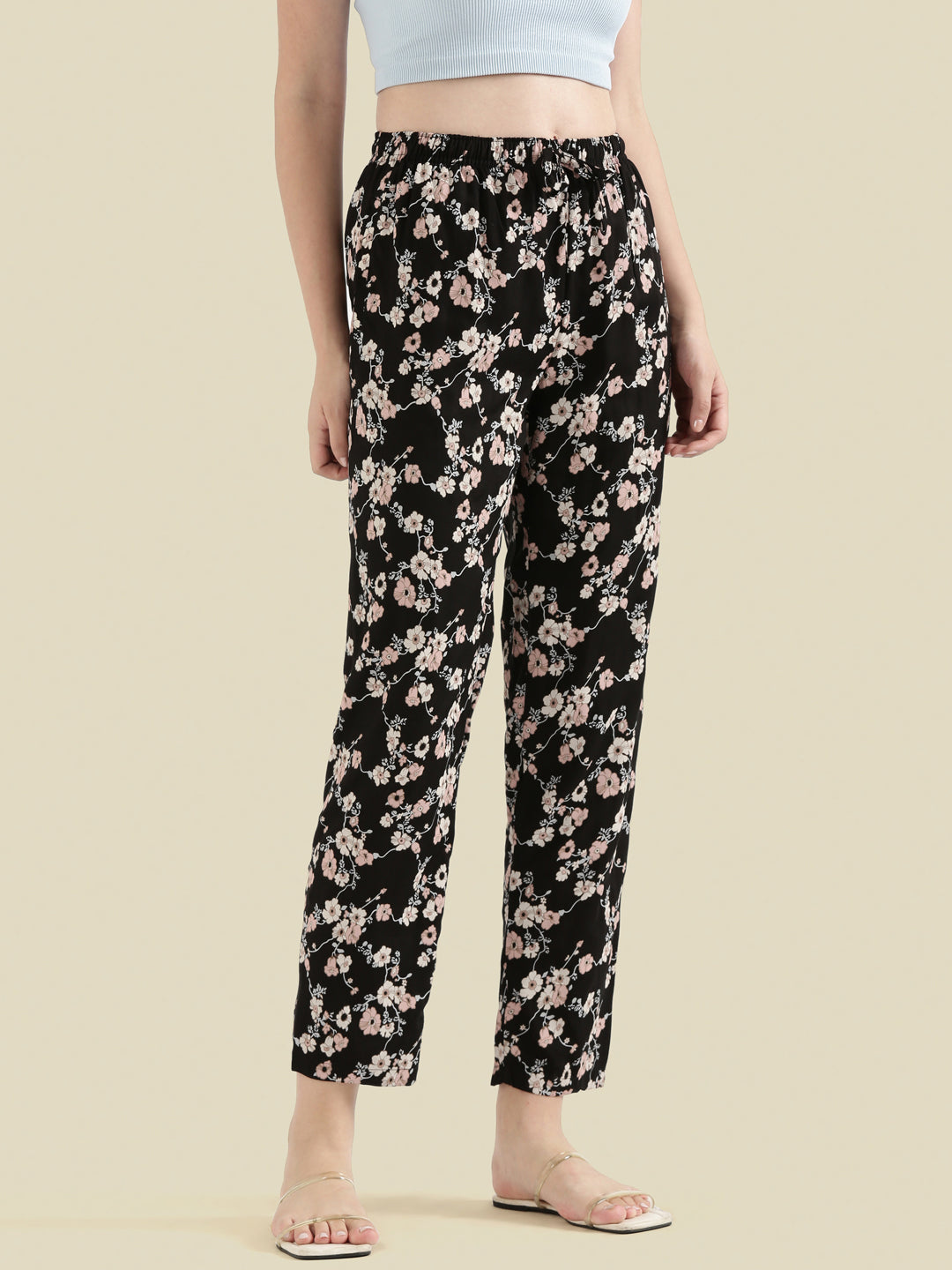 Black Woven Viscose Printed Lounge Pants