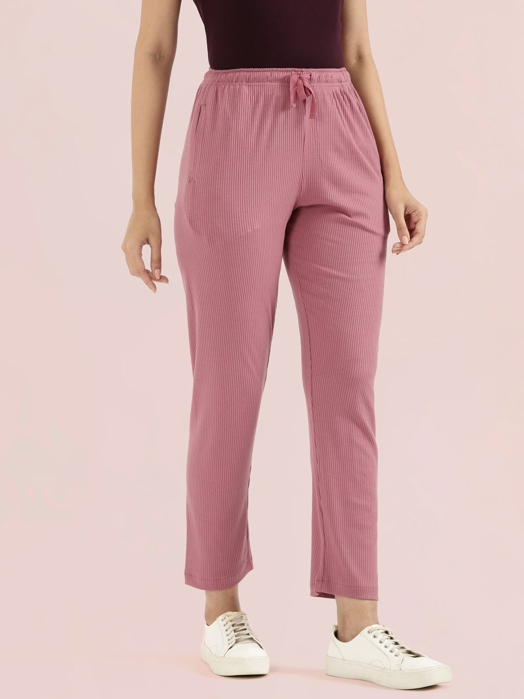 Mauve Drop Needle Fabric Casual Rib Pant