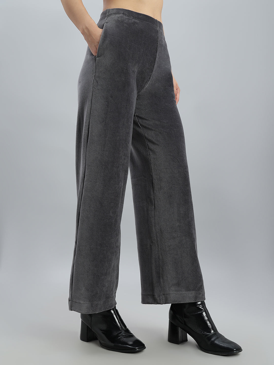 Silver Grey Corduroy Wide Pants