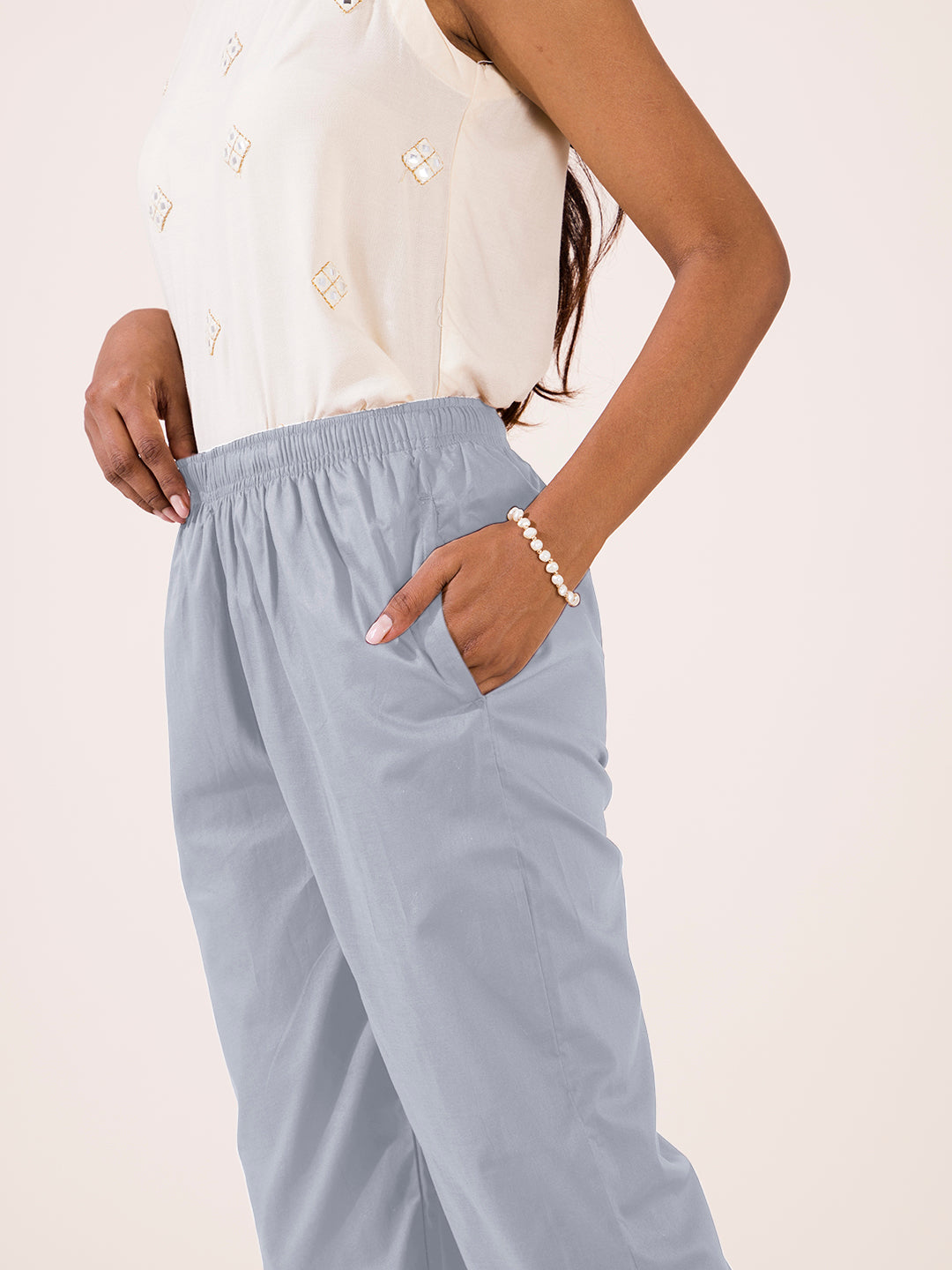 Ice Blue Cotton Cambric Cotton Pants