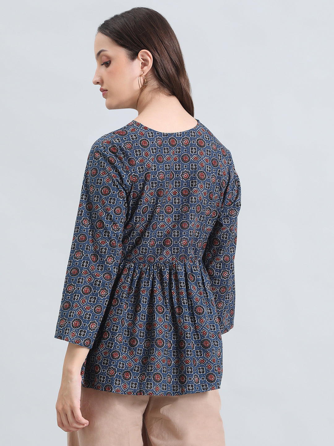 Cotton Ajrakh Print Peplum Blouse