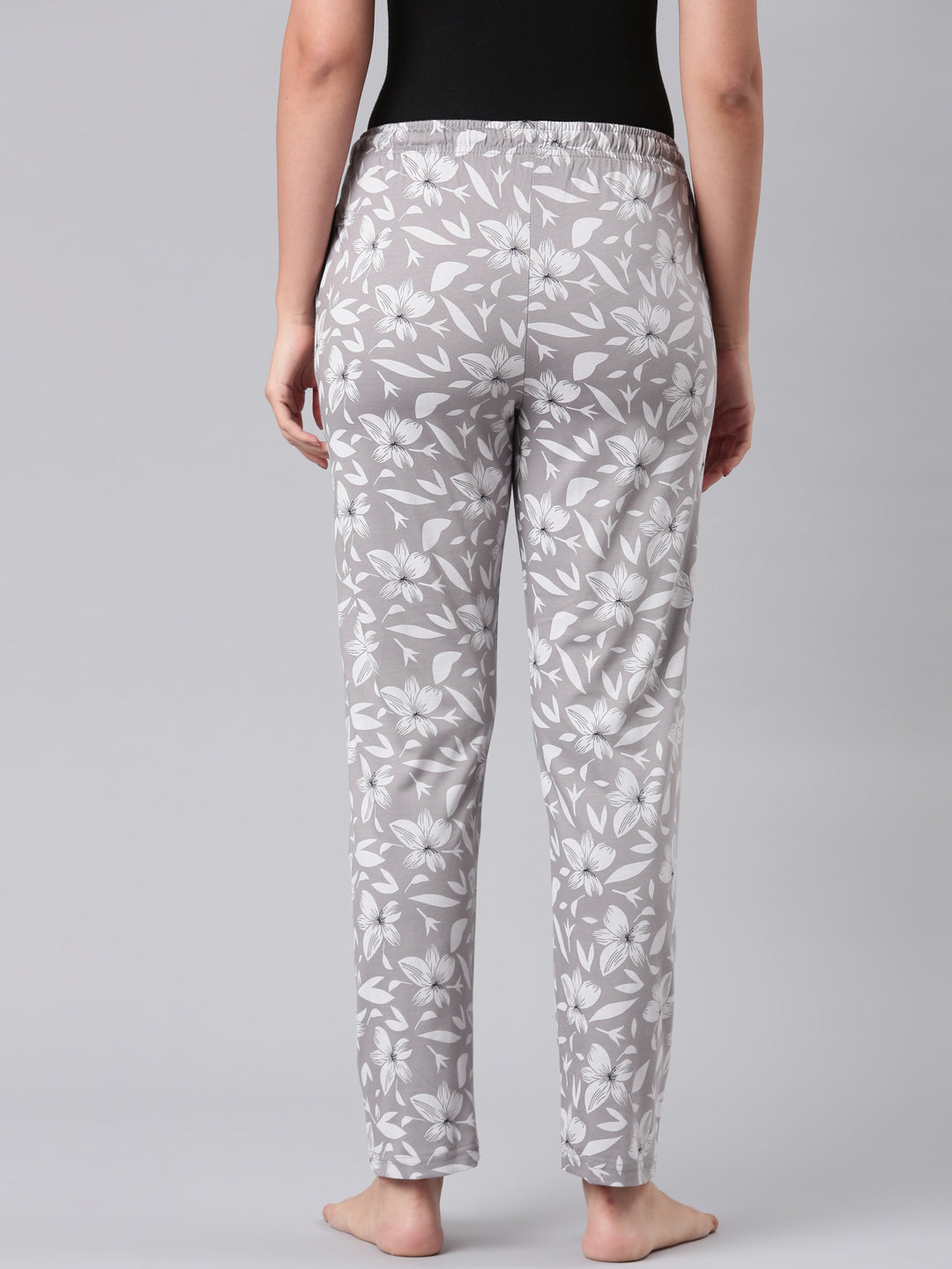 Grey Cotton Knit Printed Lounge Pants