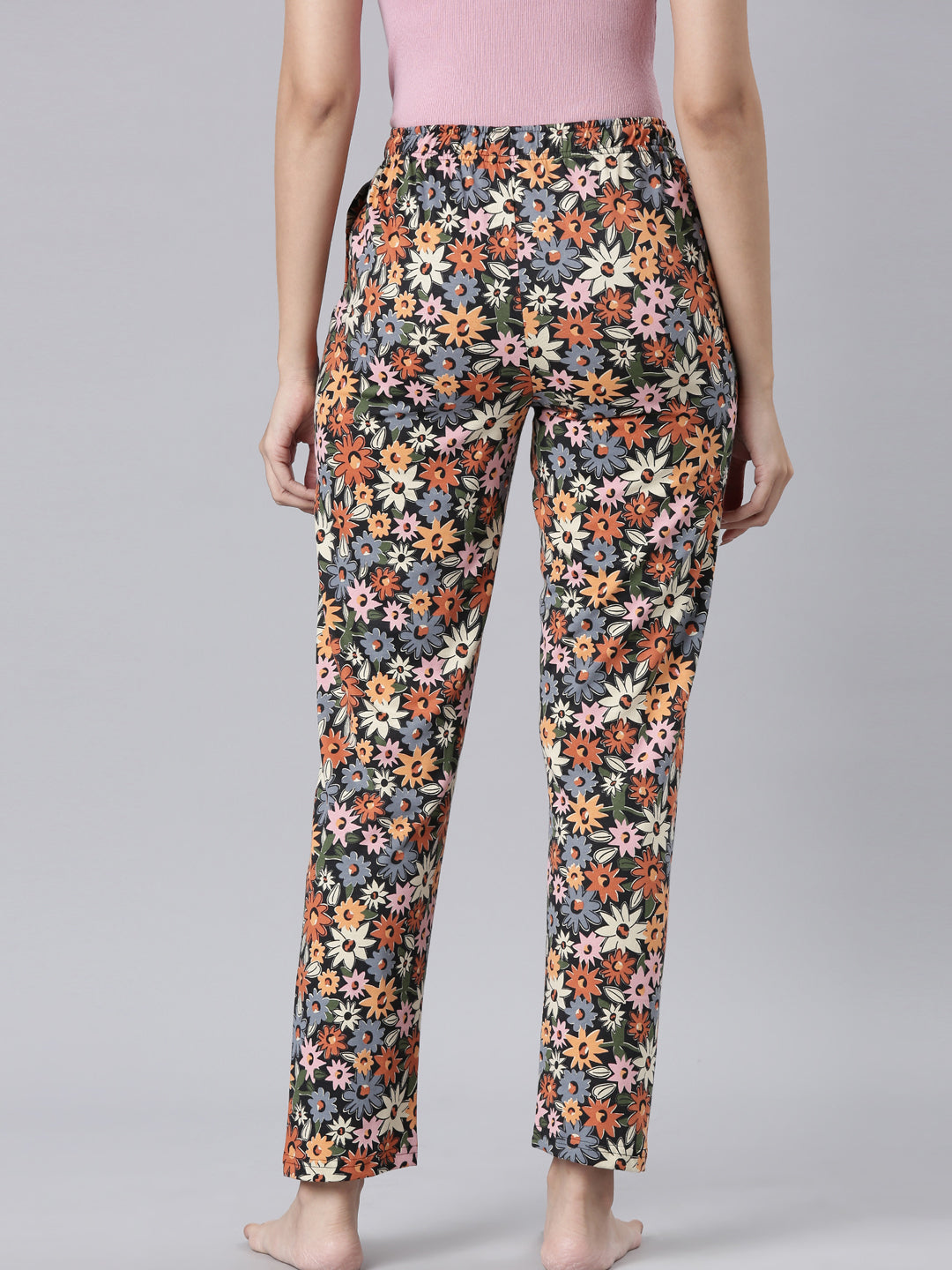 Black Cotton Knit Printed Lounge Pants