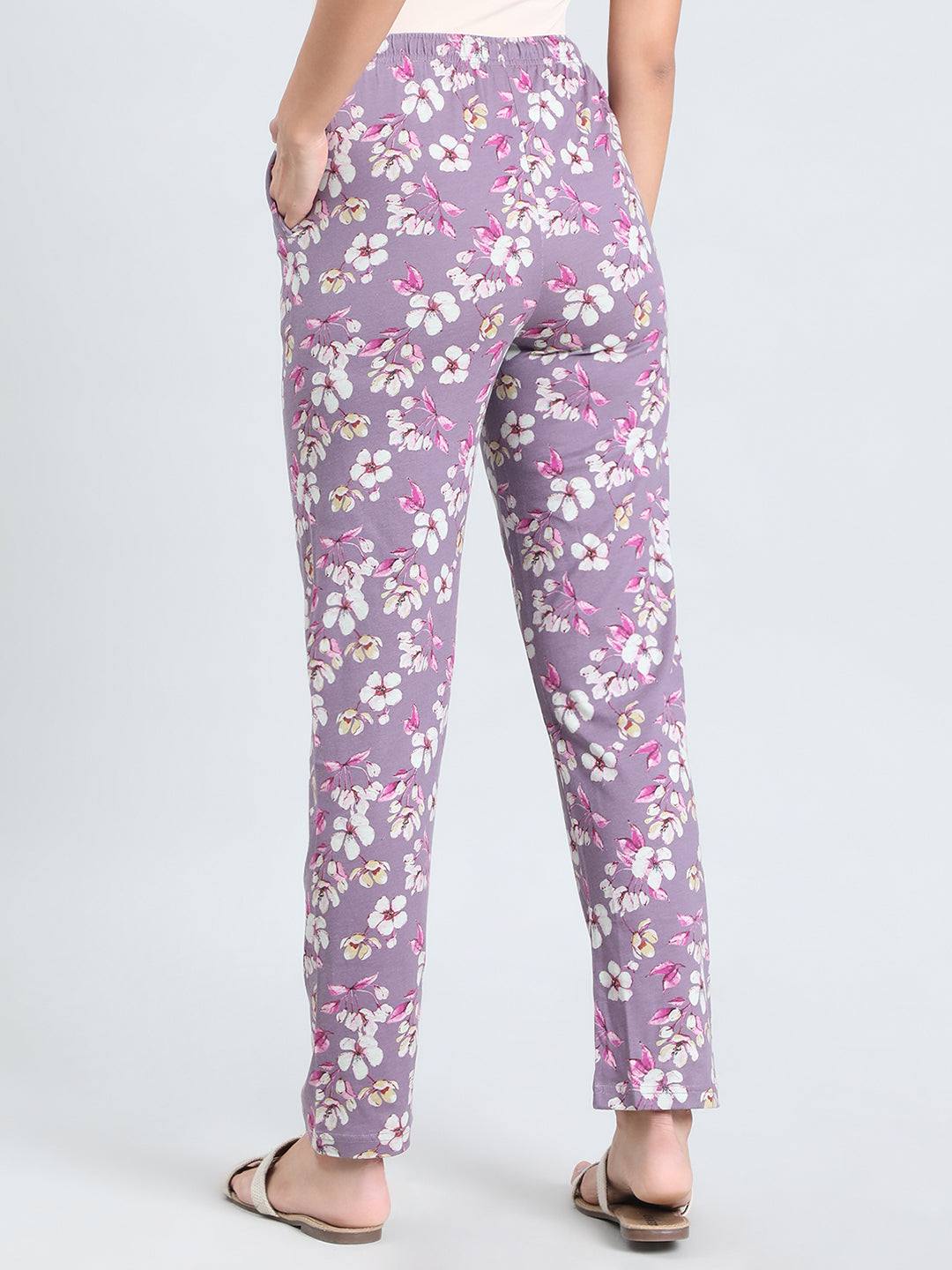 Purple Cotton Knit Printed Lounge Pants