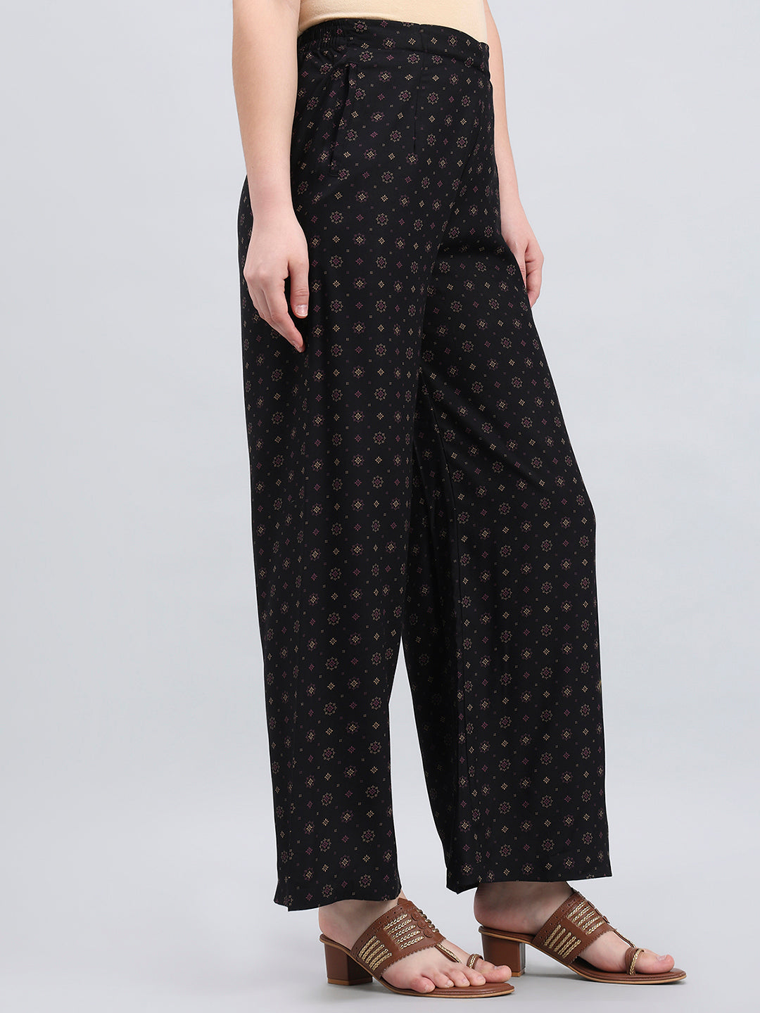 Black Viscose Printed Palazzo