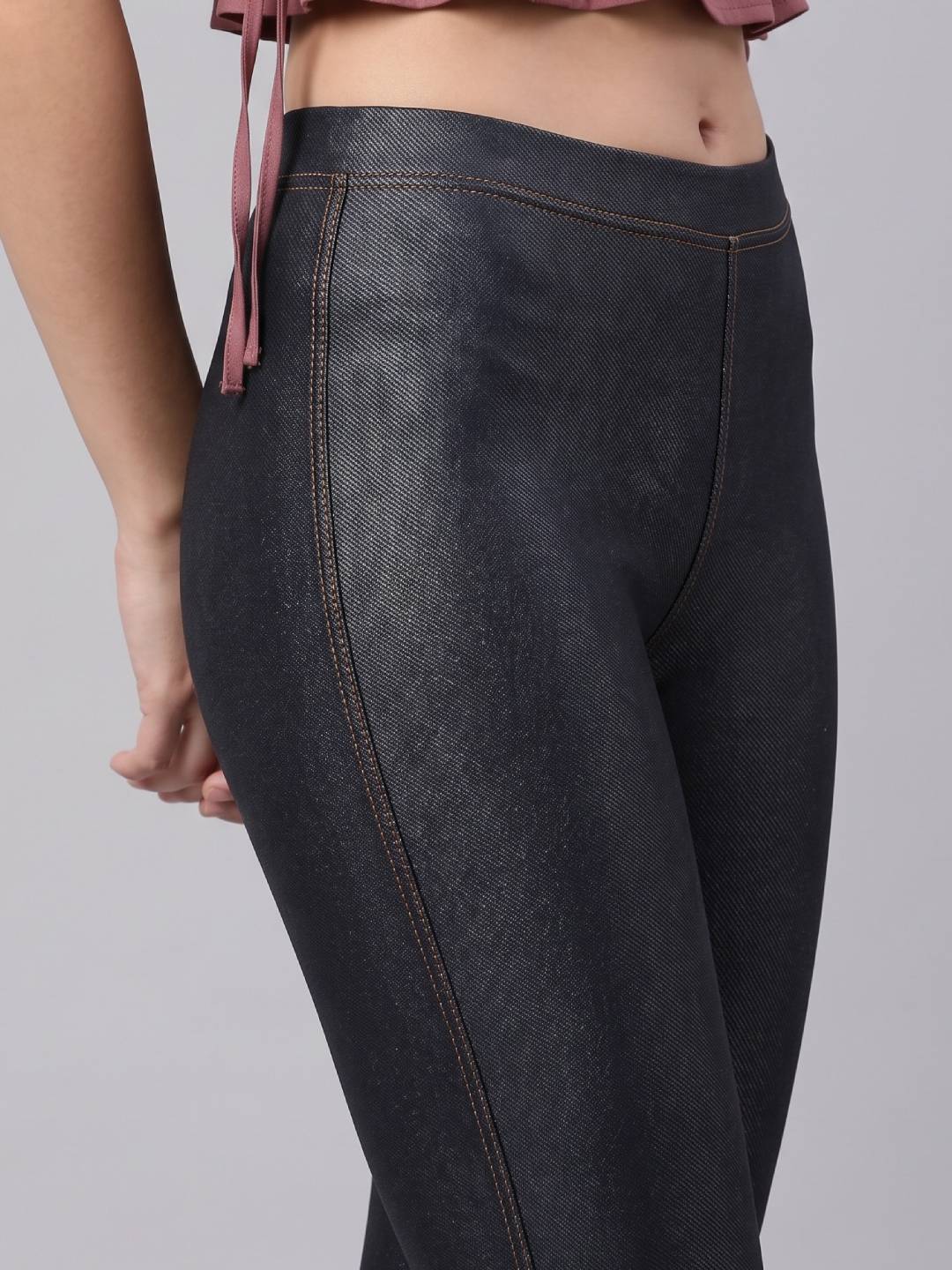 Black Cotton Poly Stretch Knit Jeggings