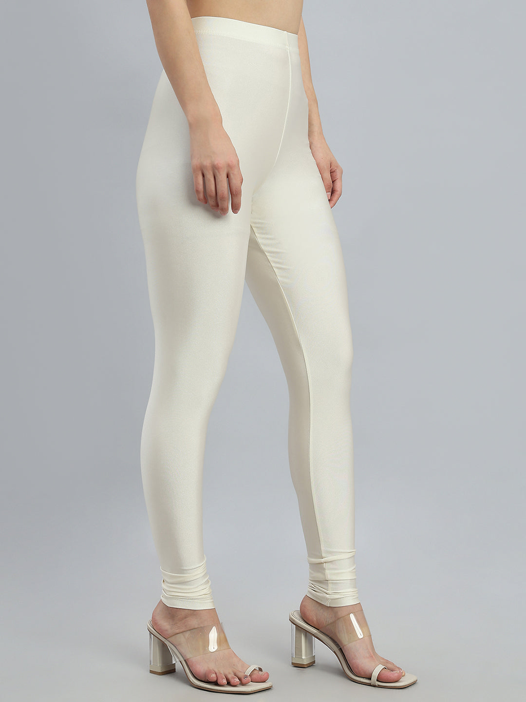 Cream Nylon Stretch Shimmer Churidar