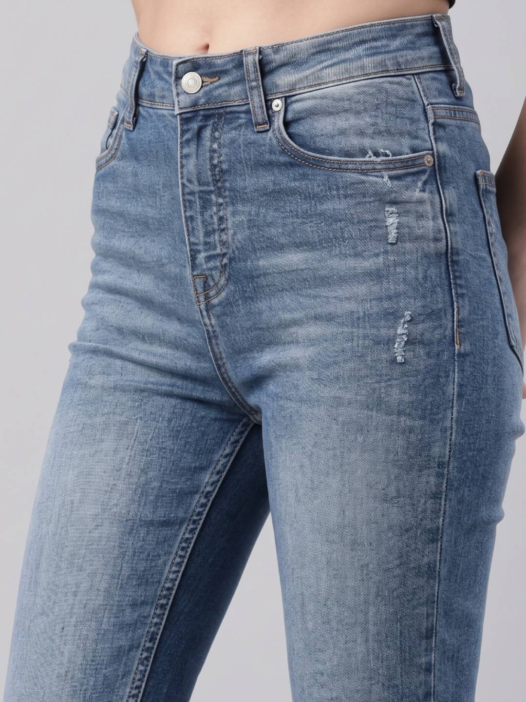 Light Blue Denim Mini Flare Jeans