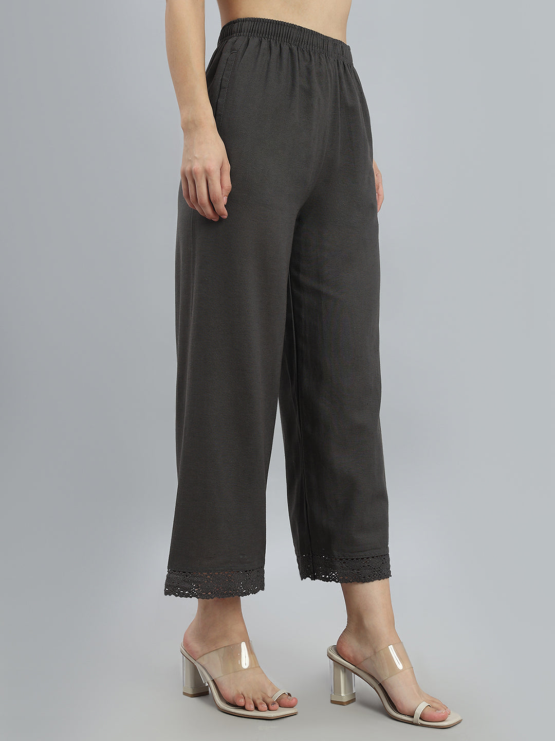 Medium Grey Linen Lace Palazzo