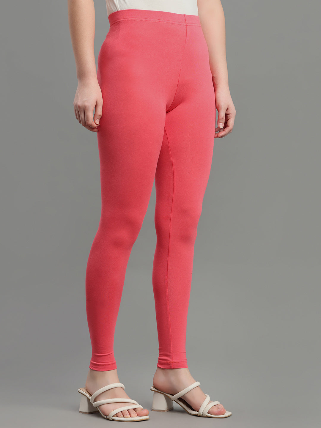Blush Coral Cotton Stretch Ankle Length Leggings