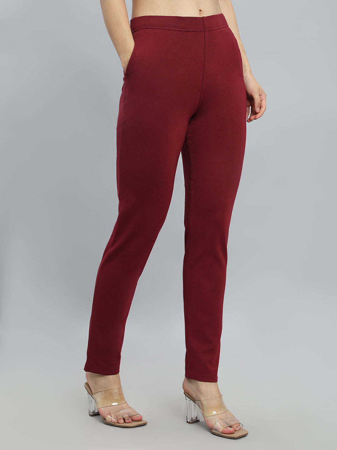 Maroon Ponte Smart Fit Kurti Pant