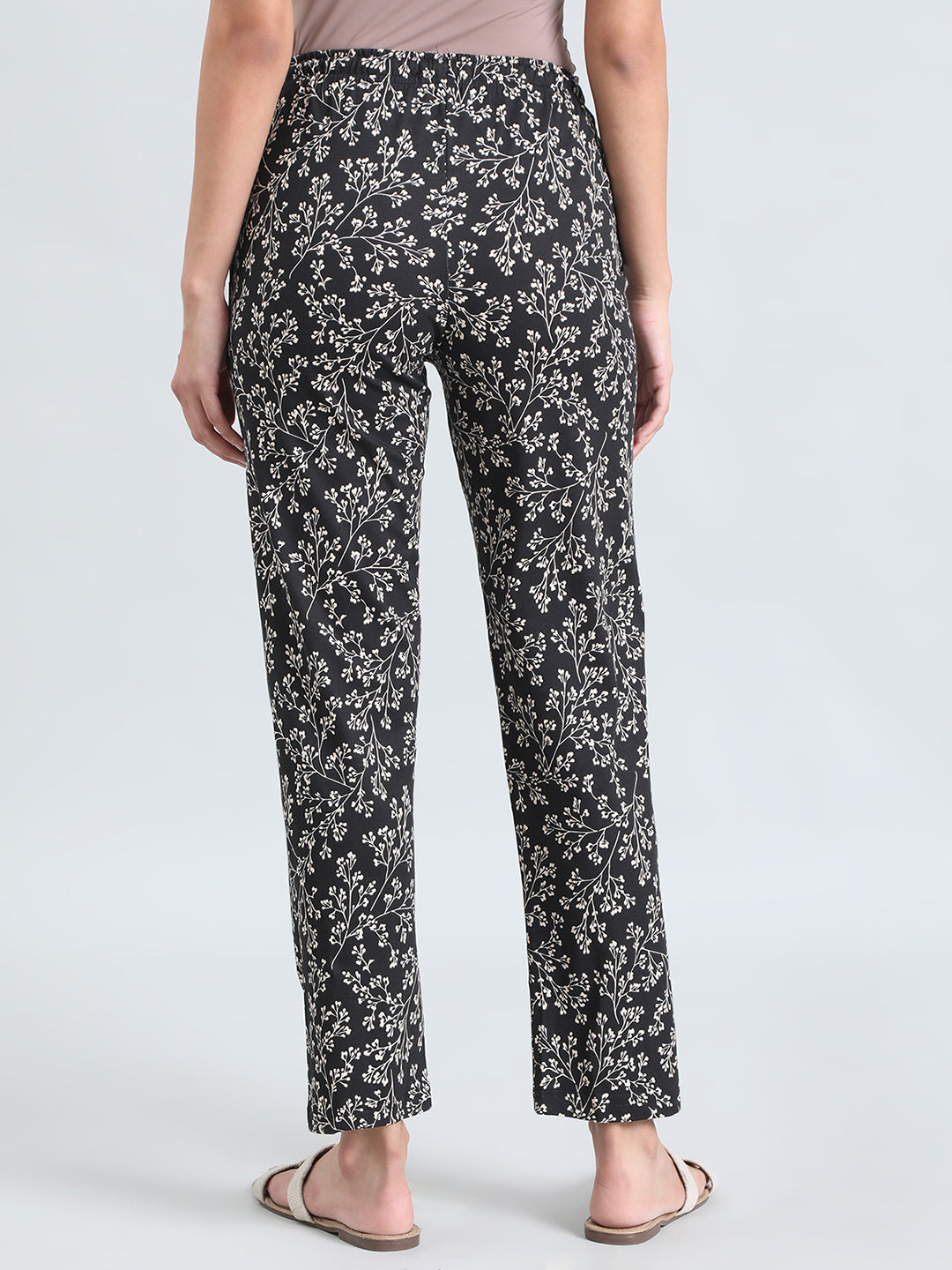 Black Cotton Knit Printed Lounge Pants