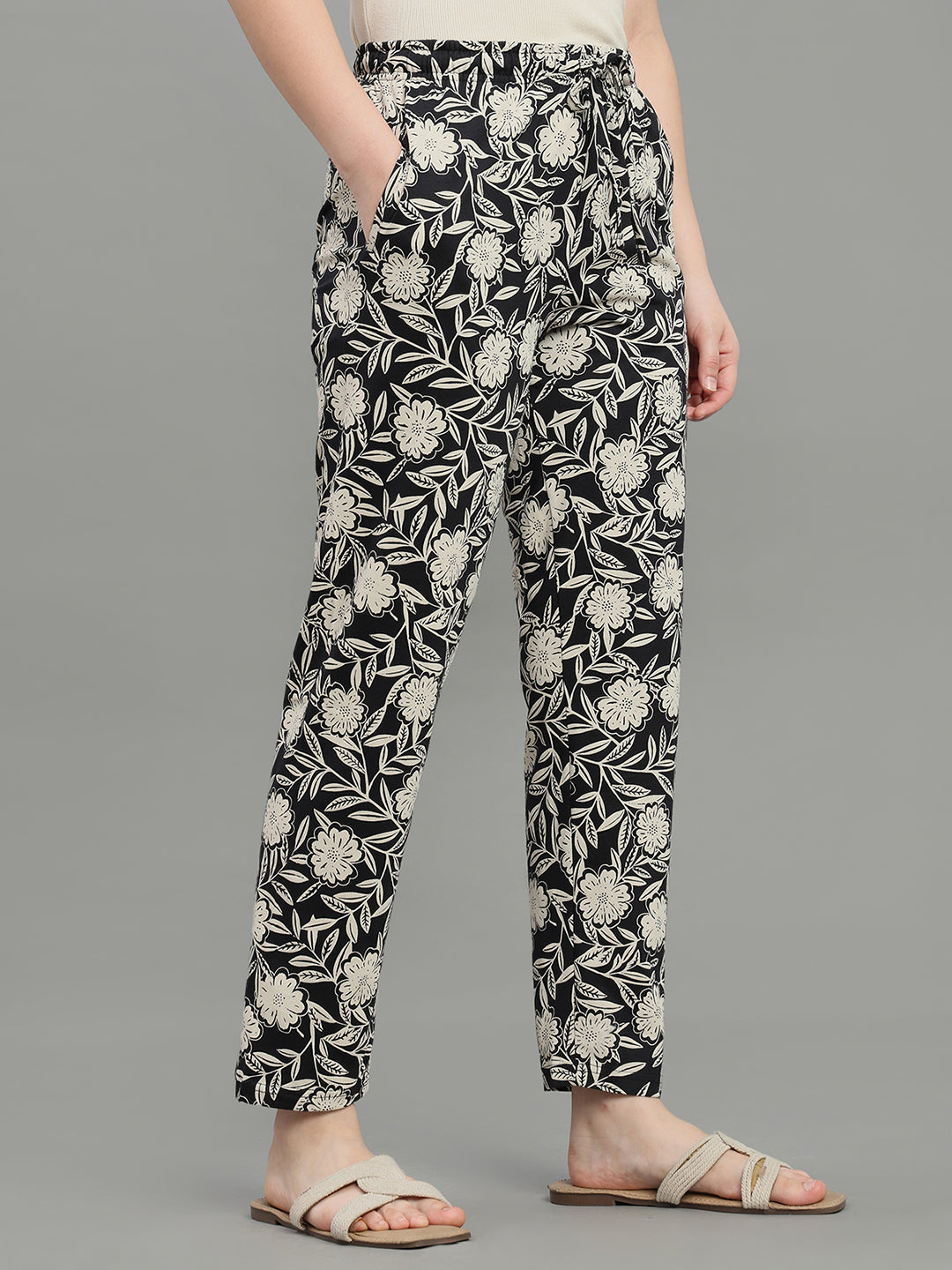 Black Cotton Knit Printed Lounge Pants