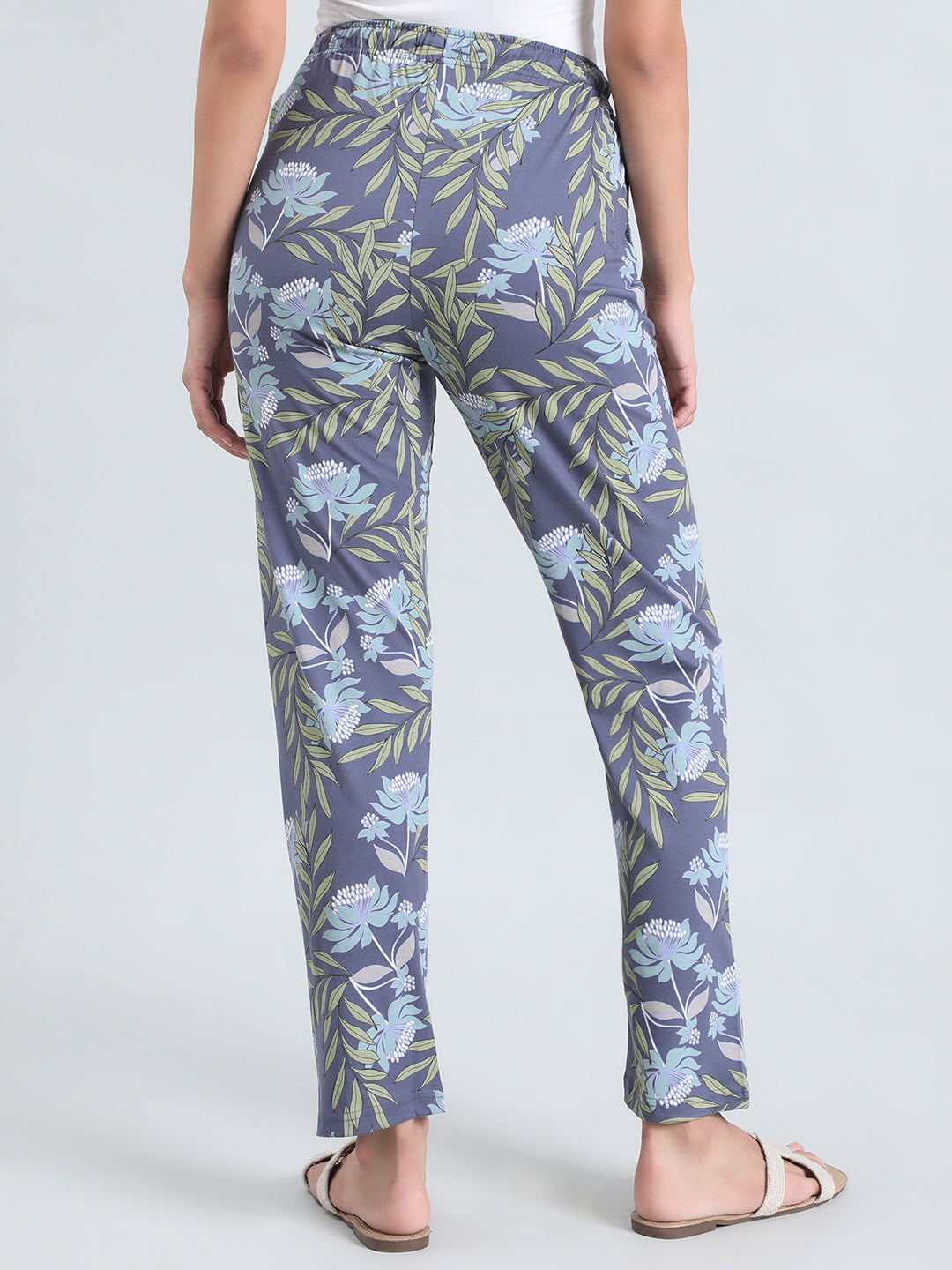 Blue Cotton Knit Printed Lounge Pants