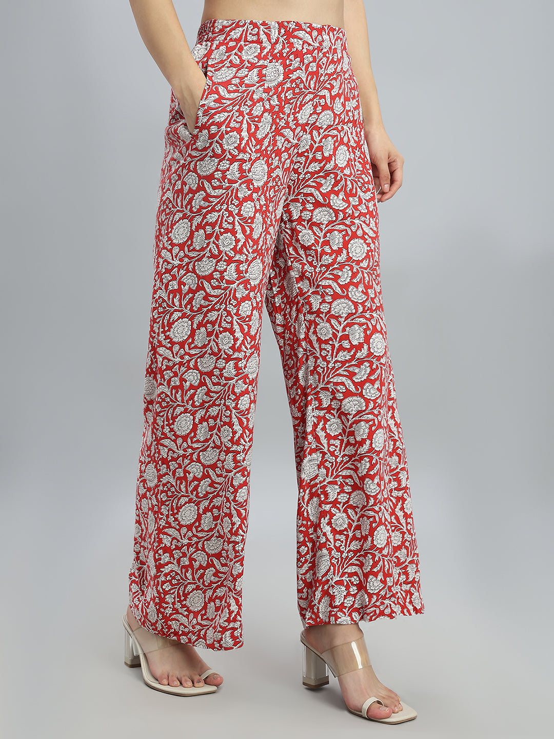 Red Woven Viscose Printed Palazzo