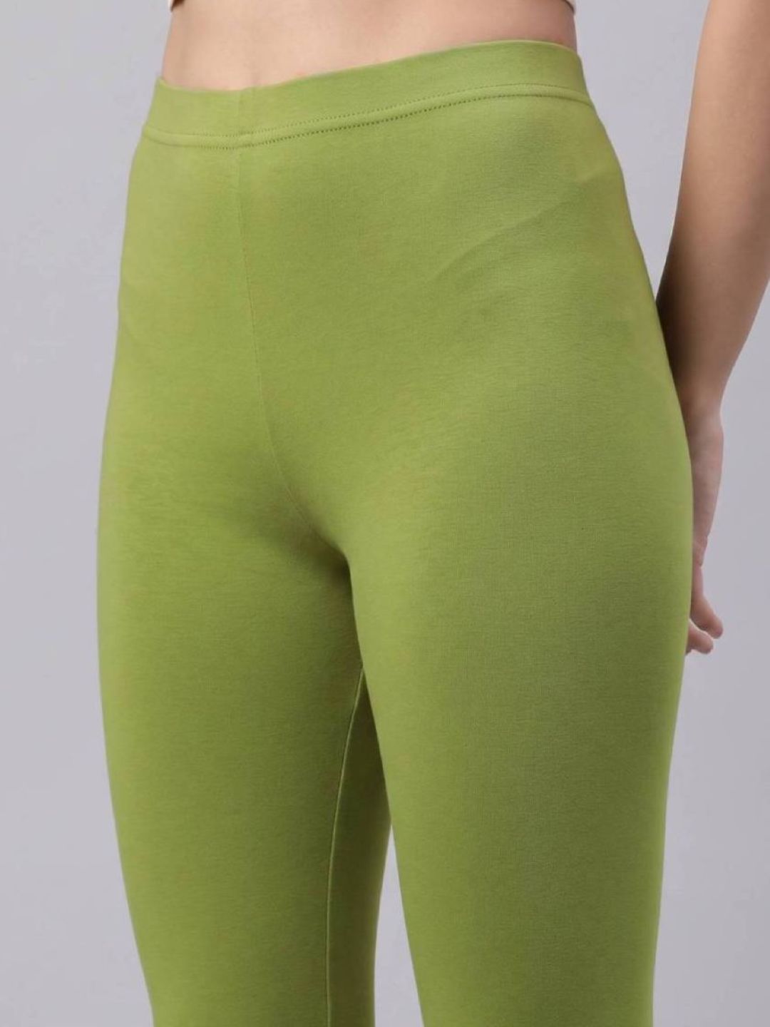 Pista Green Cotton Stretch Ankle Length Leggings