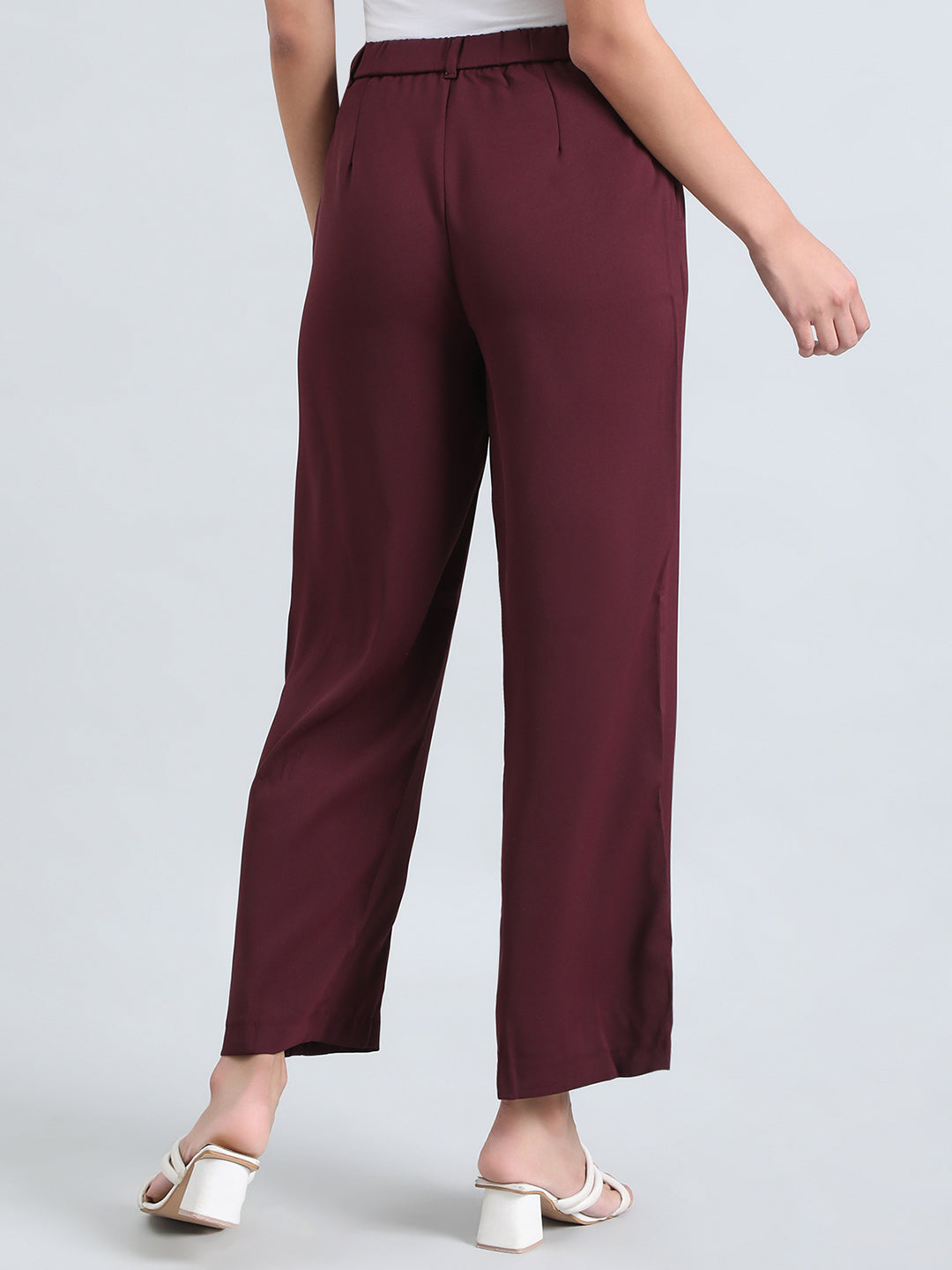 Dark Wine Crepe Wide Trouser