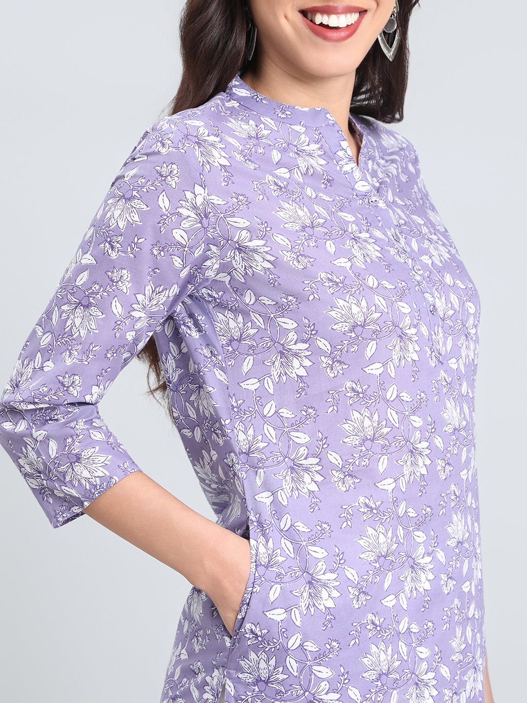 Cotton Floral Block Print Straight Kurta