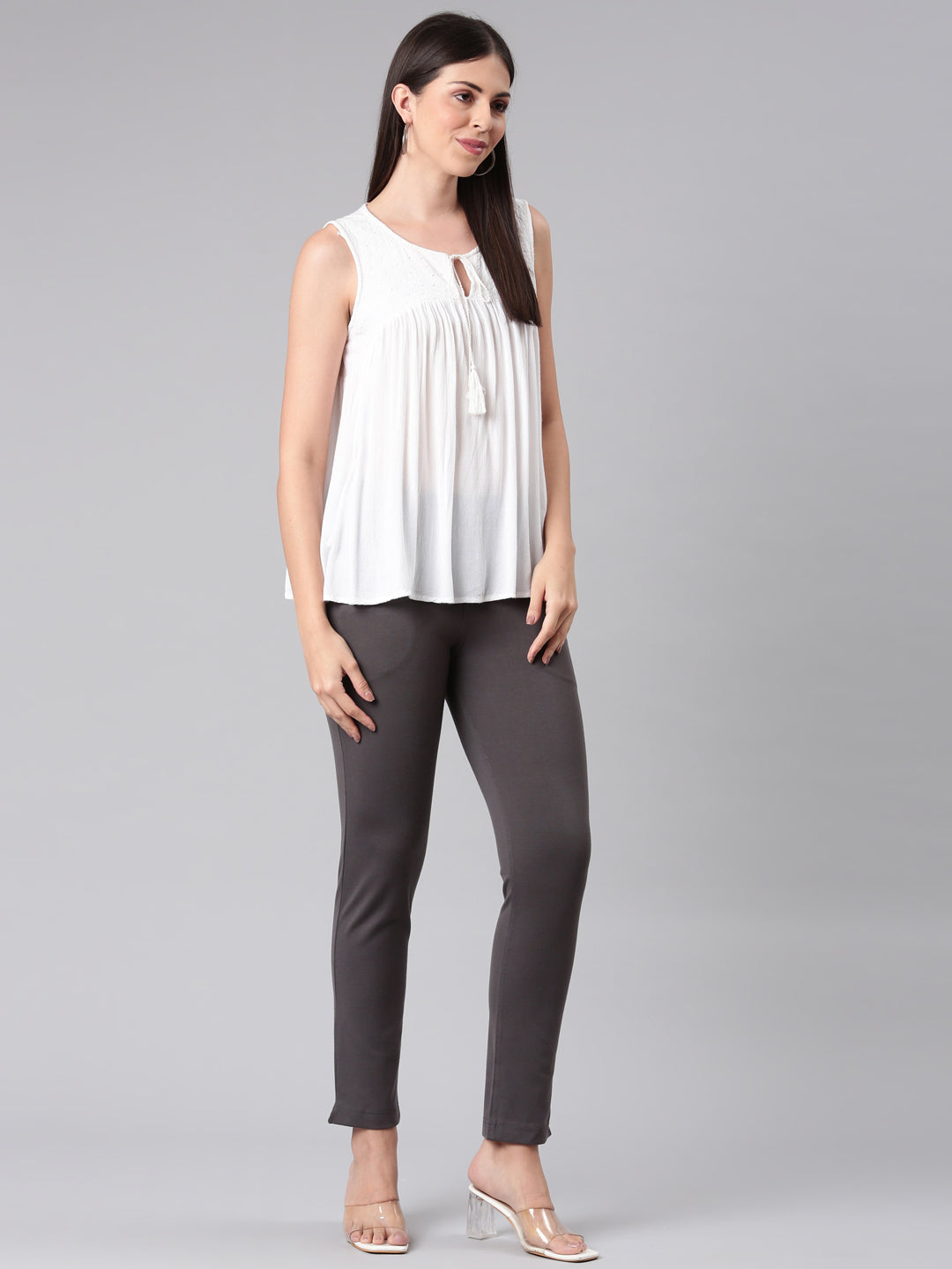 Silver Grey Ponte Smart Fit Kurti Pant