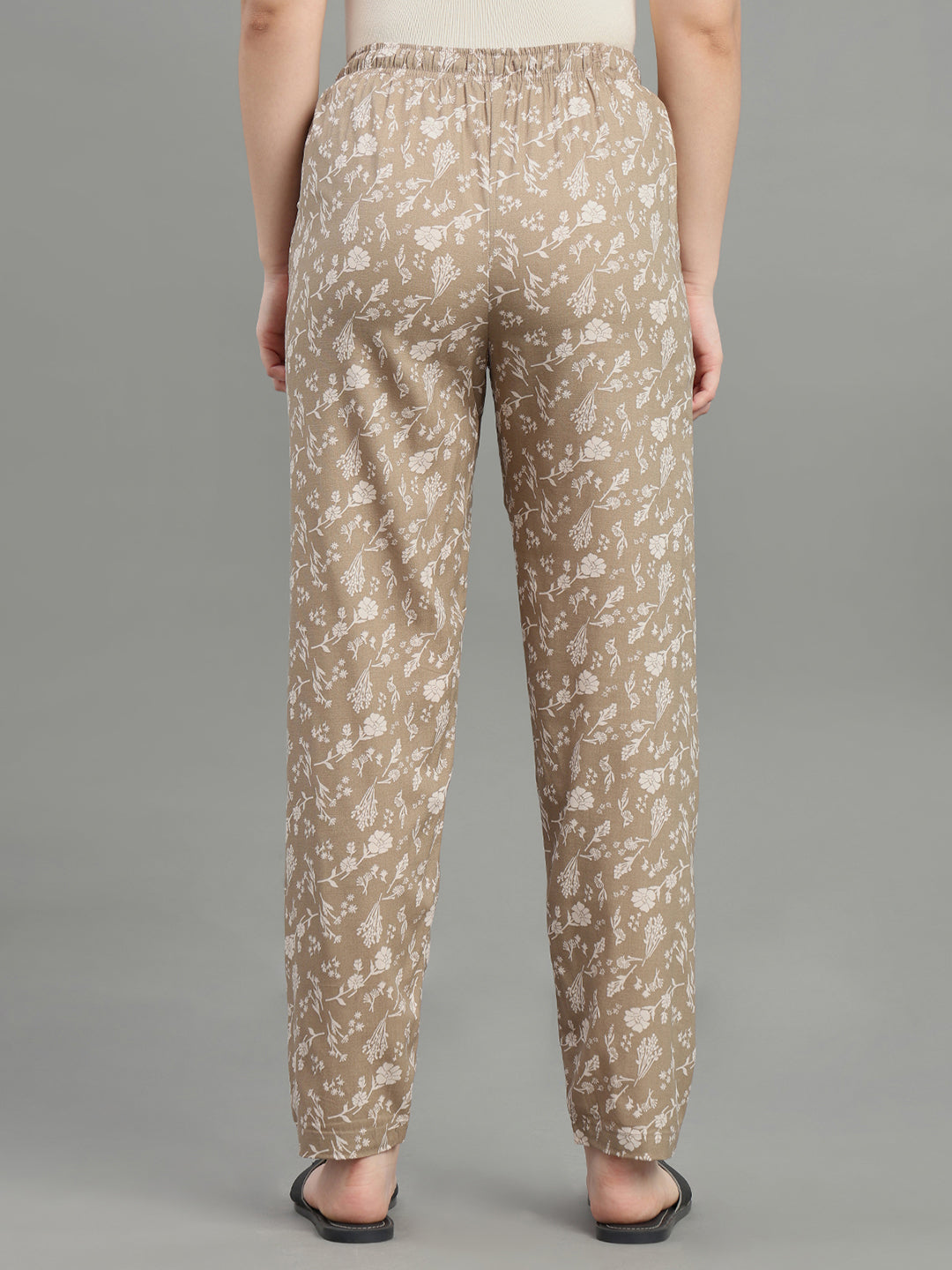 Beige Woven Viscose Printed Lounge Pants