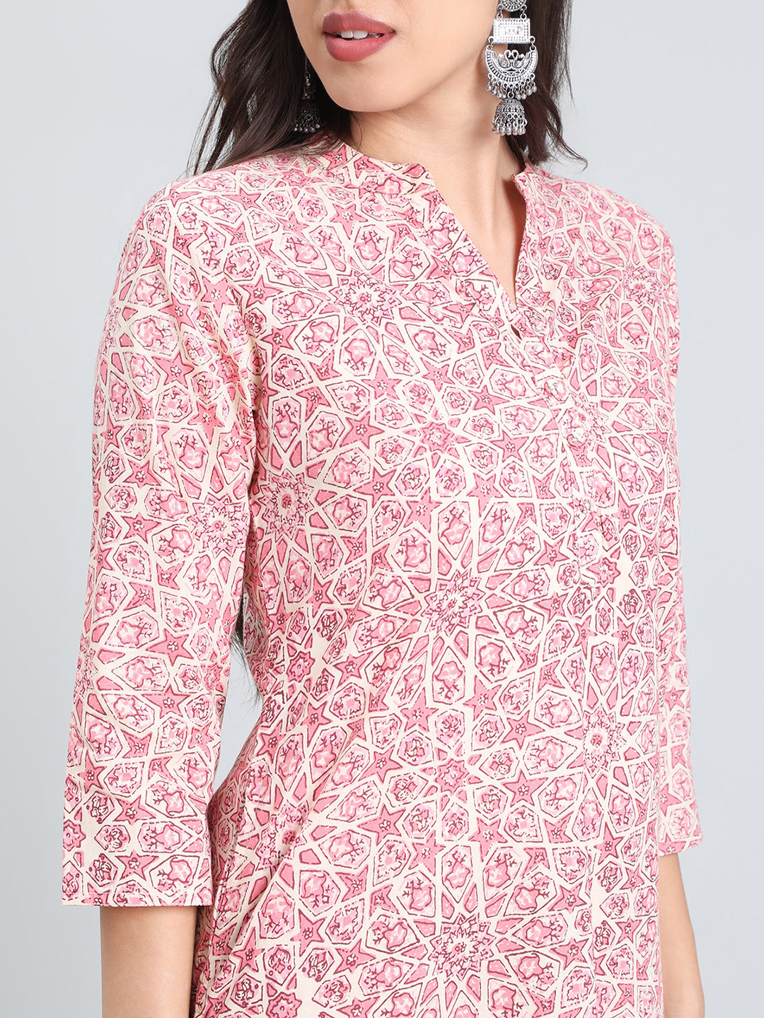 Cotton Geometric Print Straight Kurta