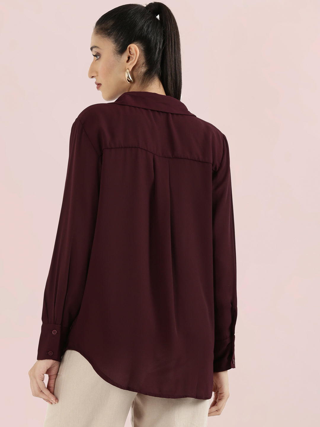 Crepe Classic Collar Long Shirt