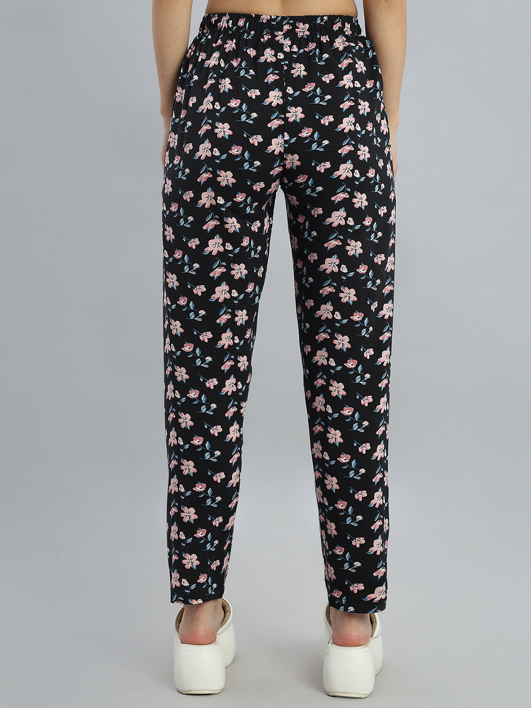 Black Woven Viscose Printed Lounge Pants