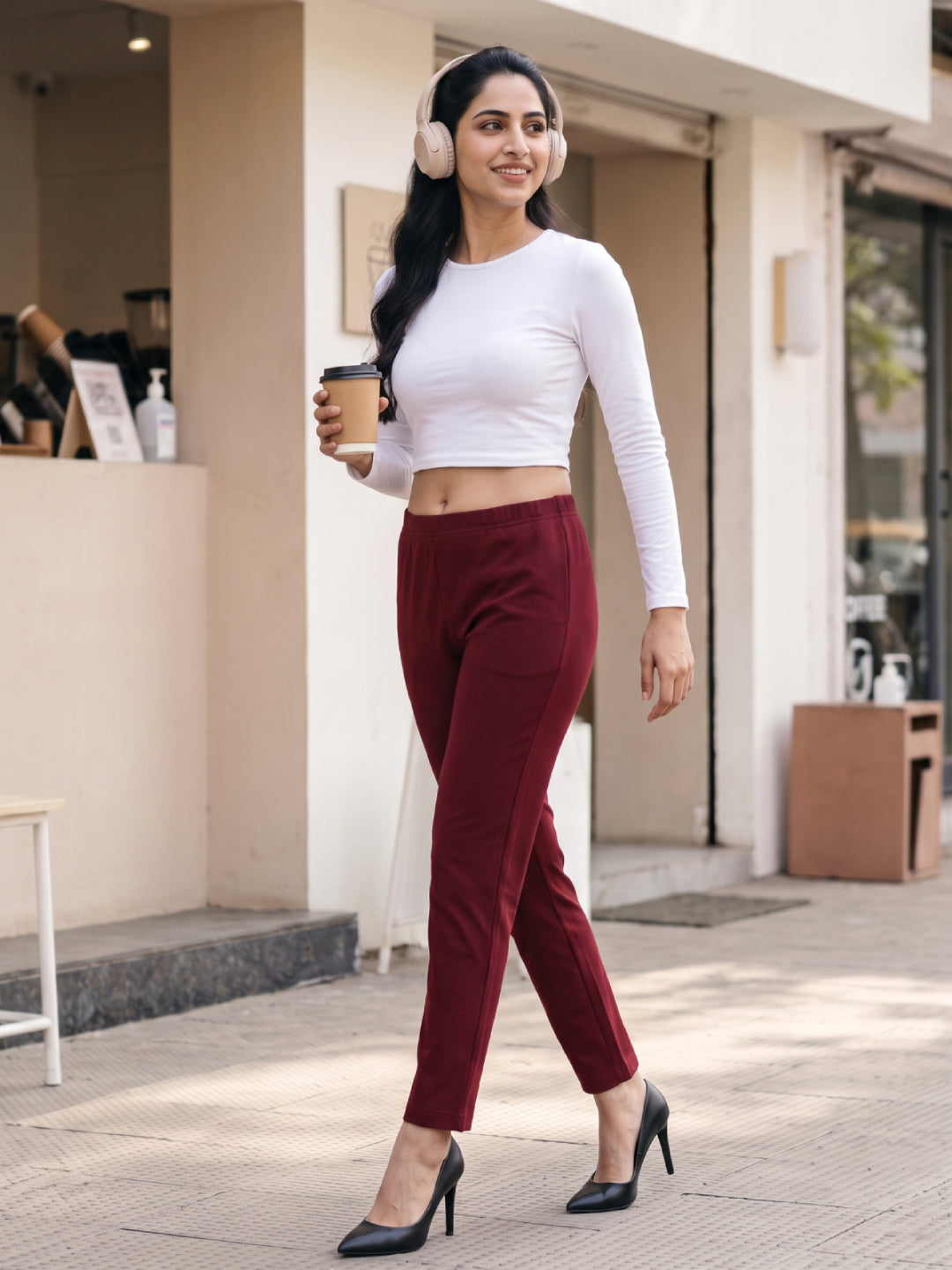 Maroon Cotton Stretch Kurti Pants