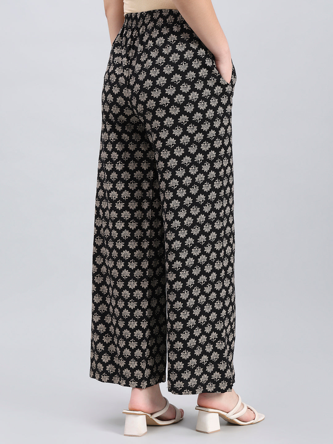 Black Woven Viscose Printed Palazzo