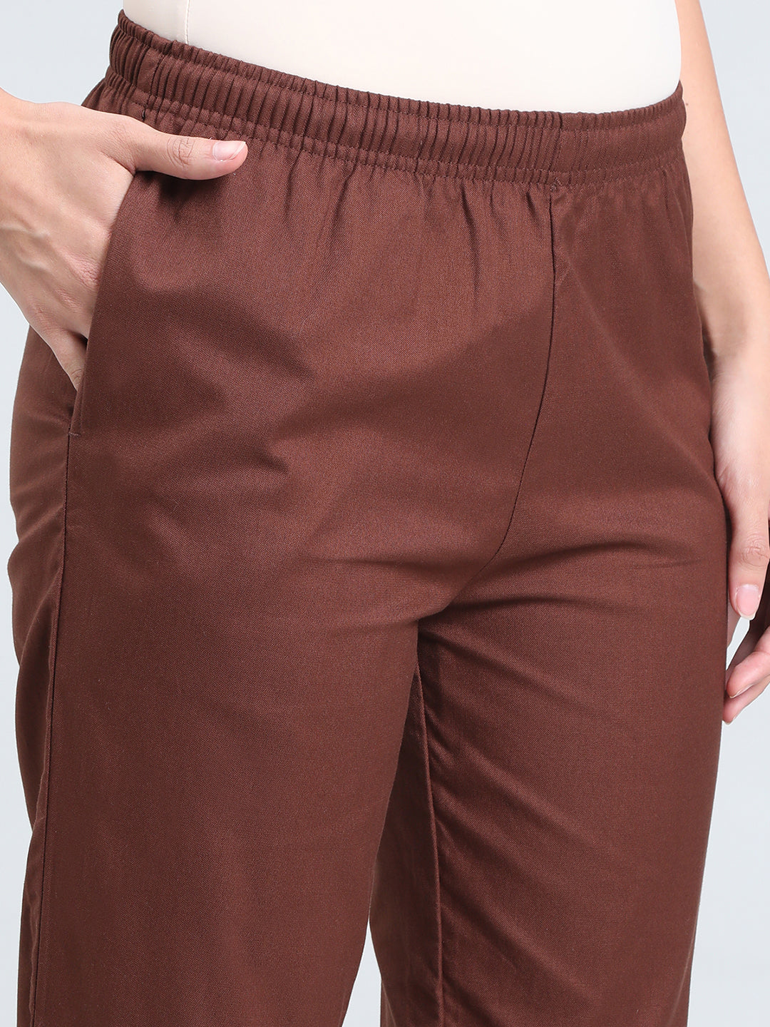 Dark Brown Cotton Pencil Pant