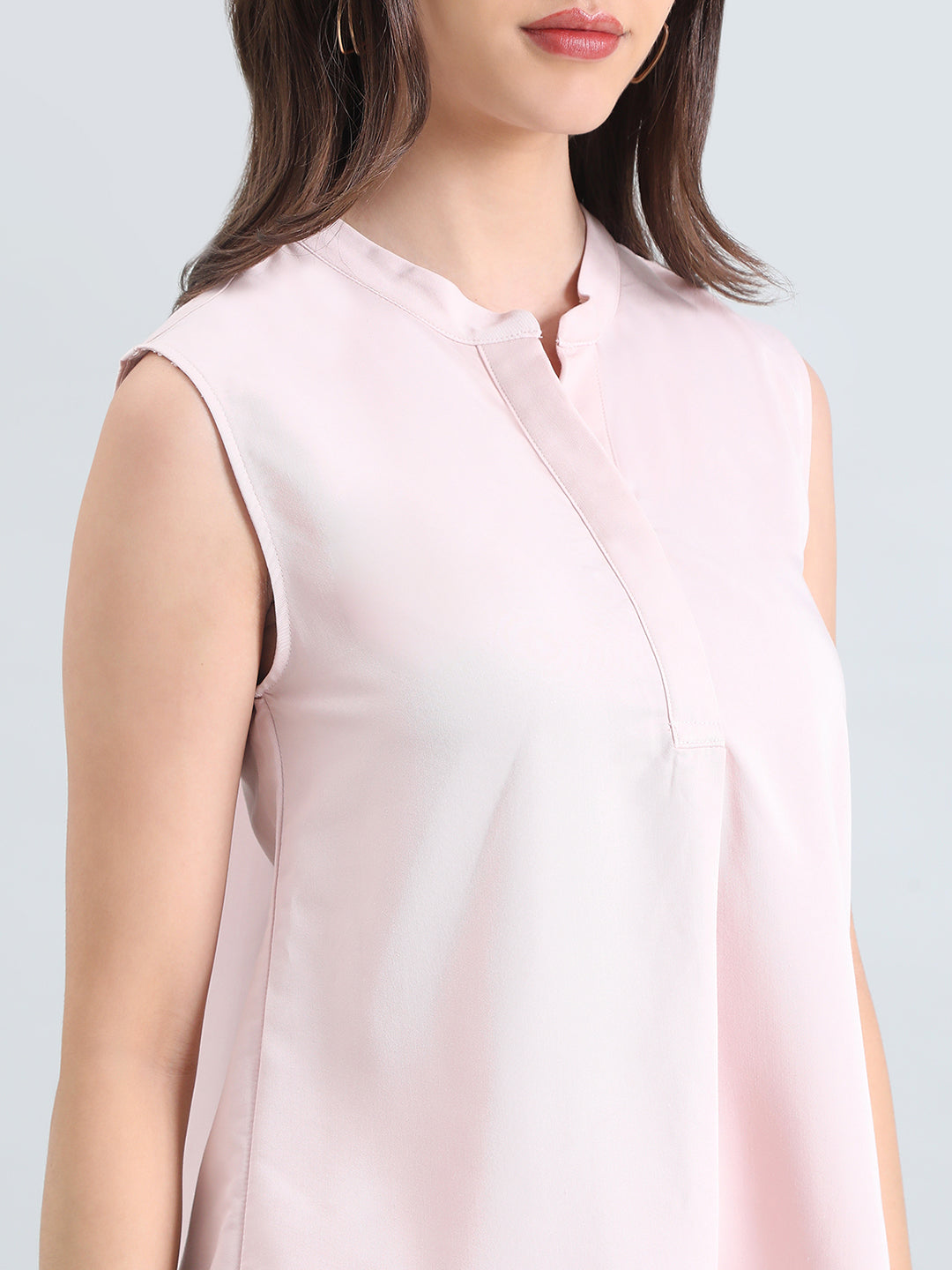 Rayon Mandarin Collar Sleeveless Top