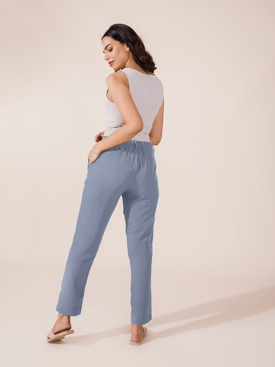 Dusty Blue Crepe Tapered Trouser