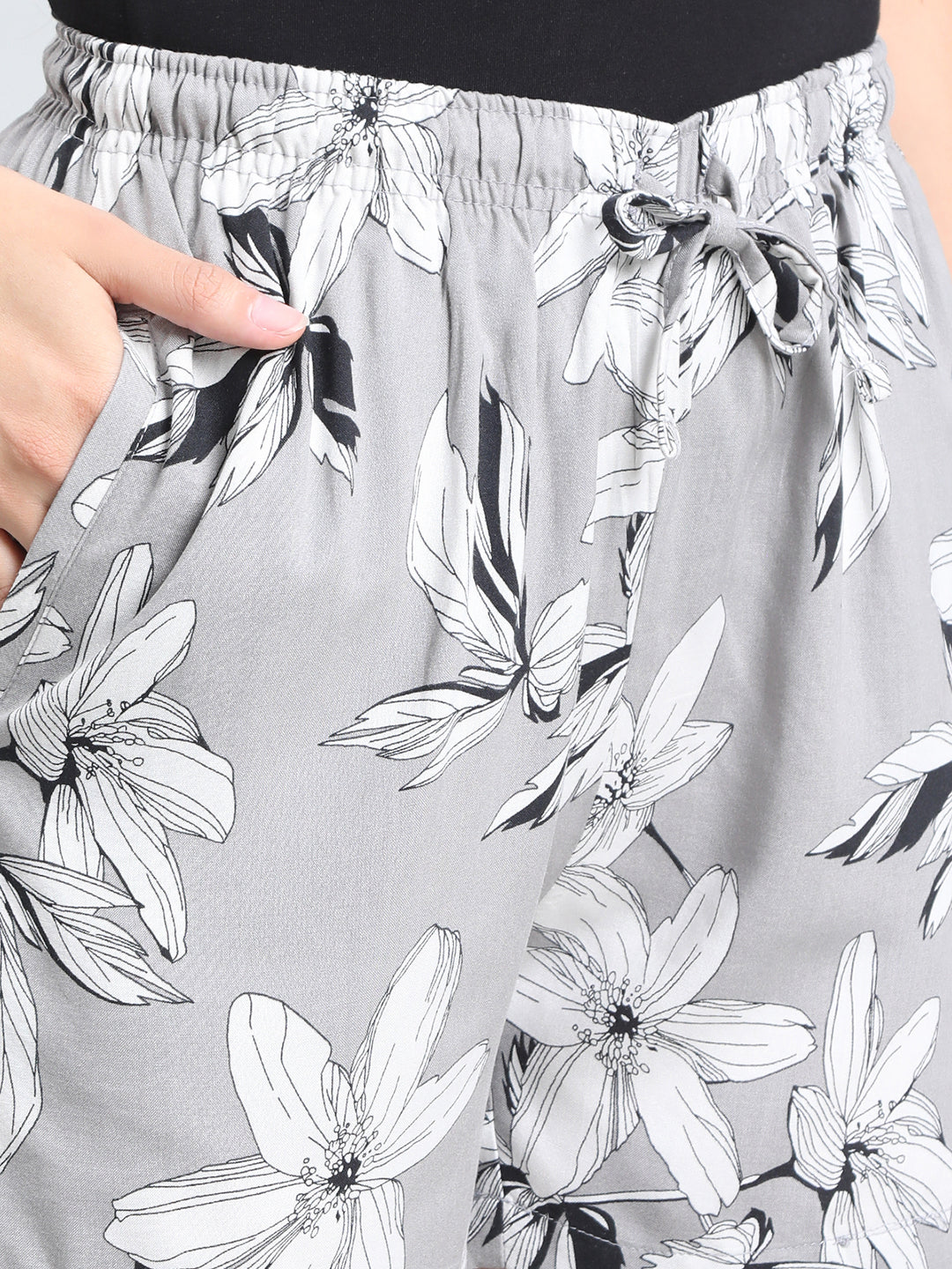 Grey Woven Viscose Printed Lounge Shorts