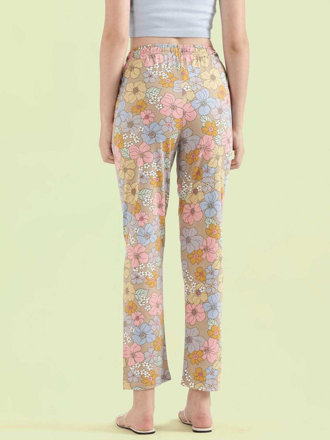 Beige Cotton Knit Printed Lounge Pants