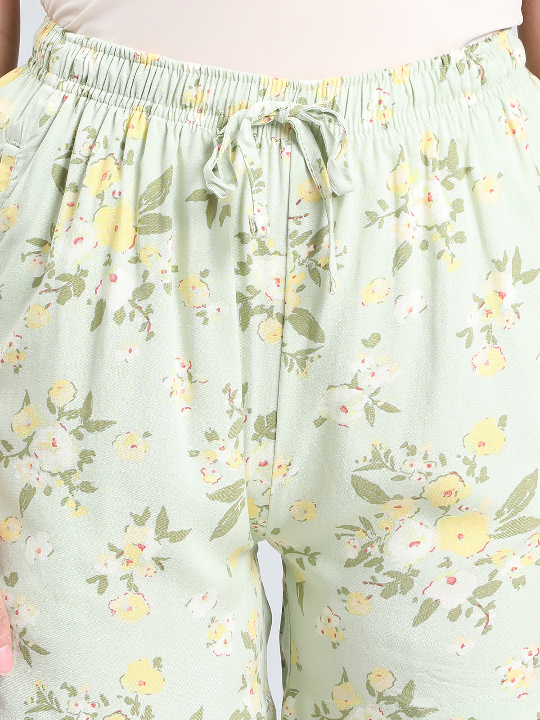 Light Green Woven Viscose Printed Lounge Shorts