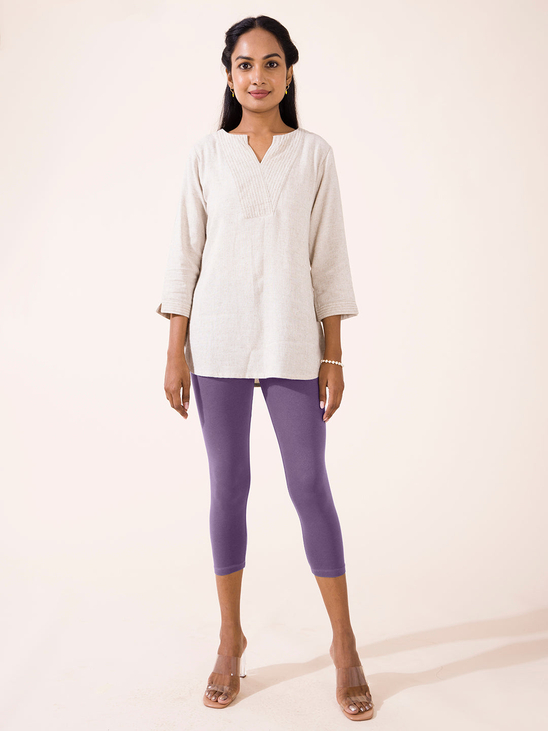 LOGO Layers by Lori Goldstein Regular Crop Leggings with Lace - QVC.com
