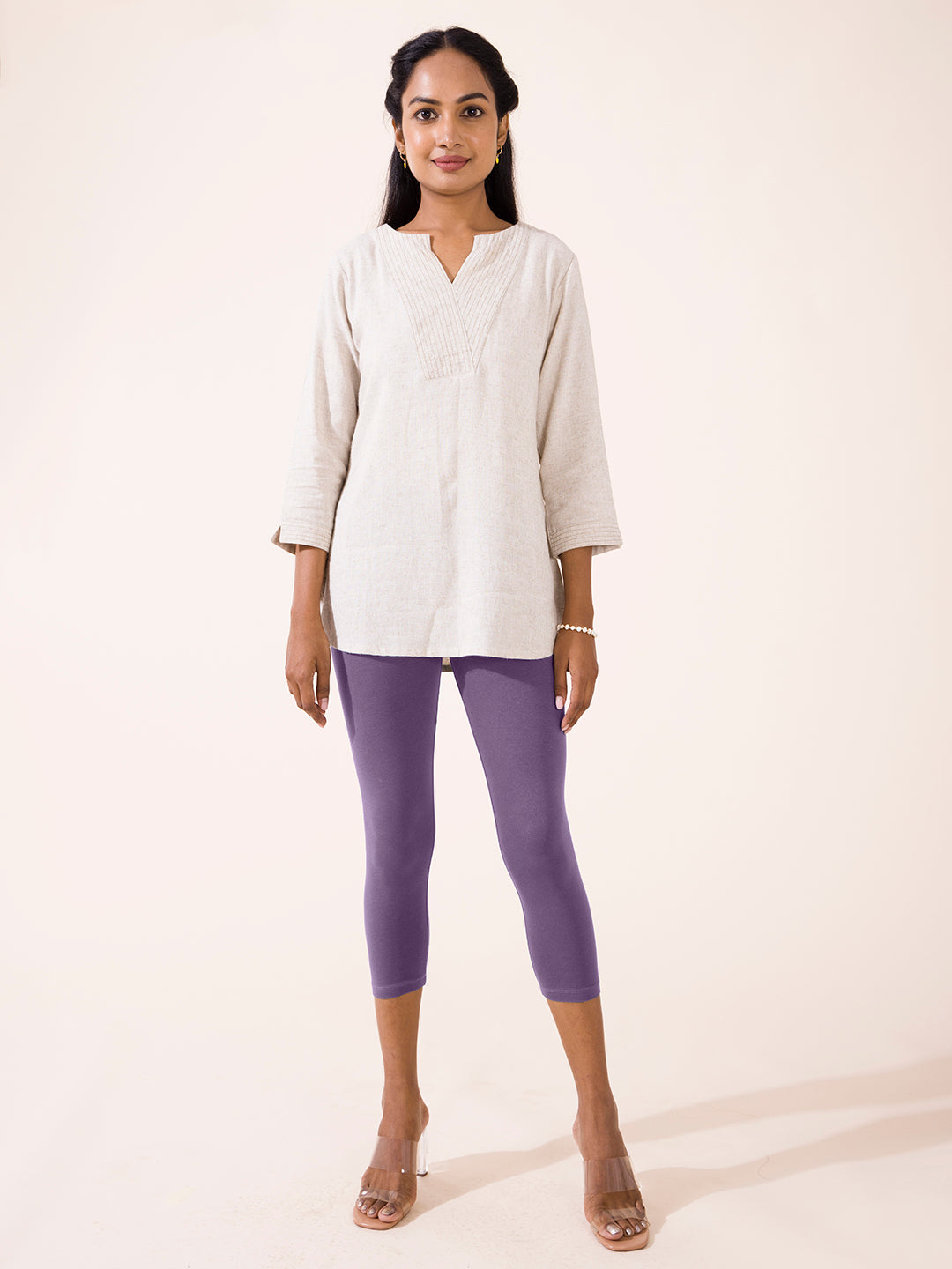 Dusty Purple Cotton Stretch Cropped Leggings