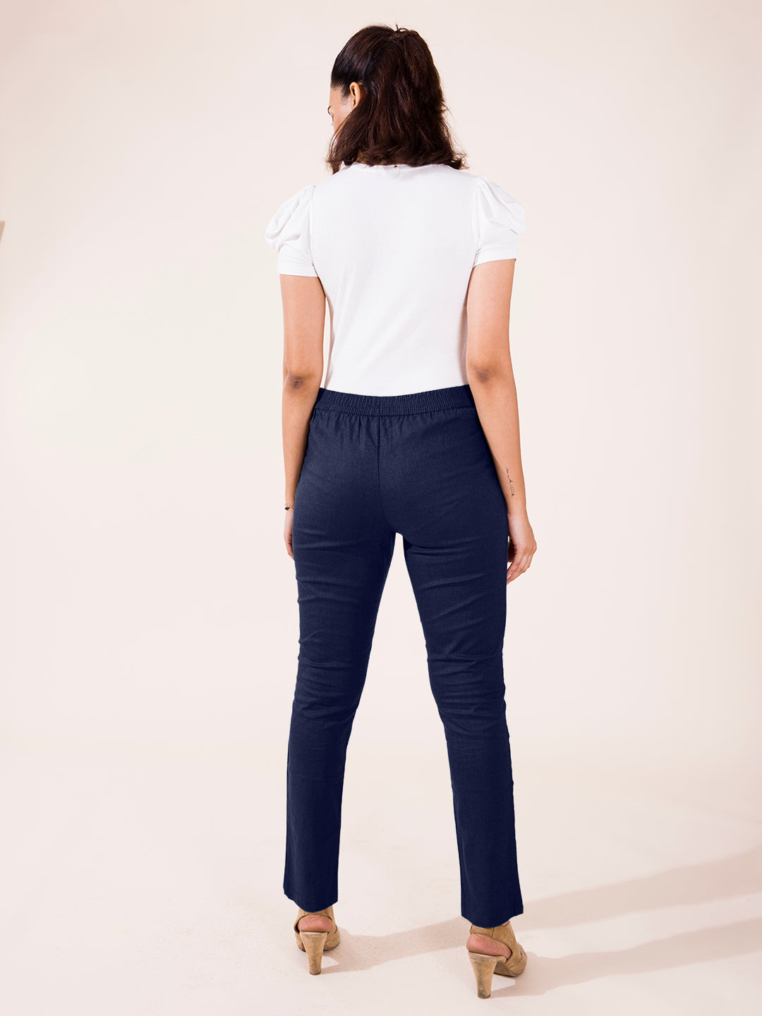 Navy Linen Pencil Pant