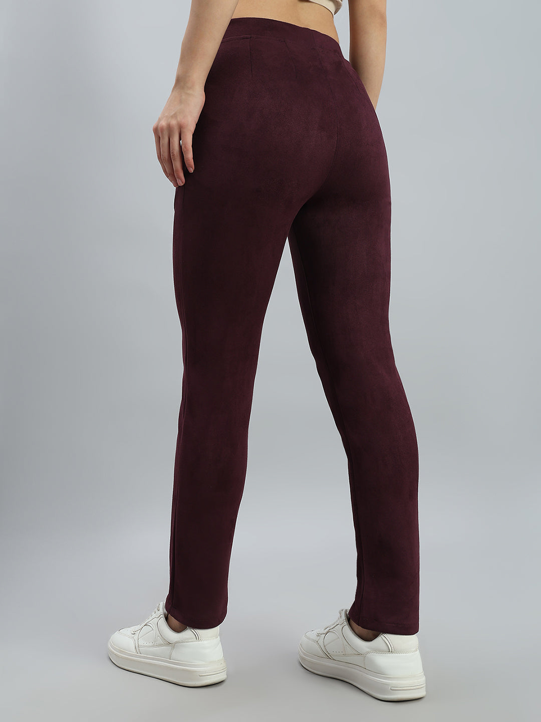 Wine Poly Stretch Suede Tregging