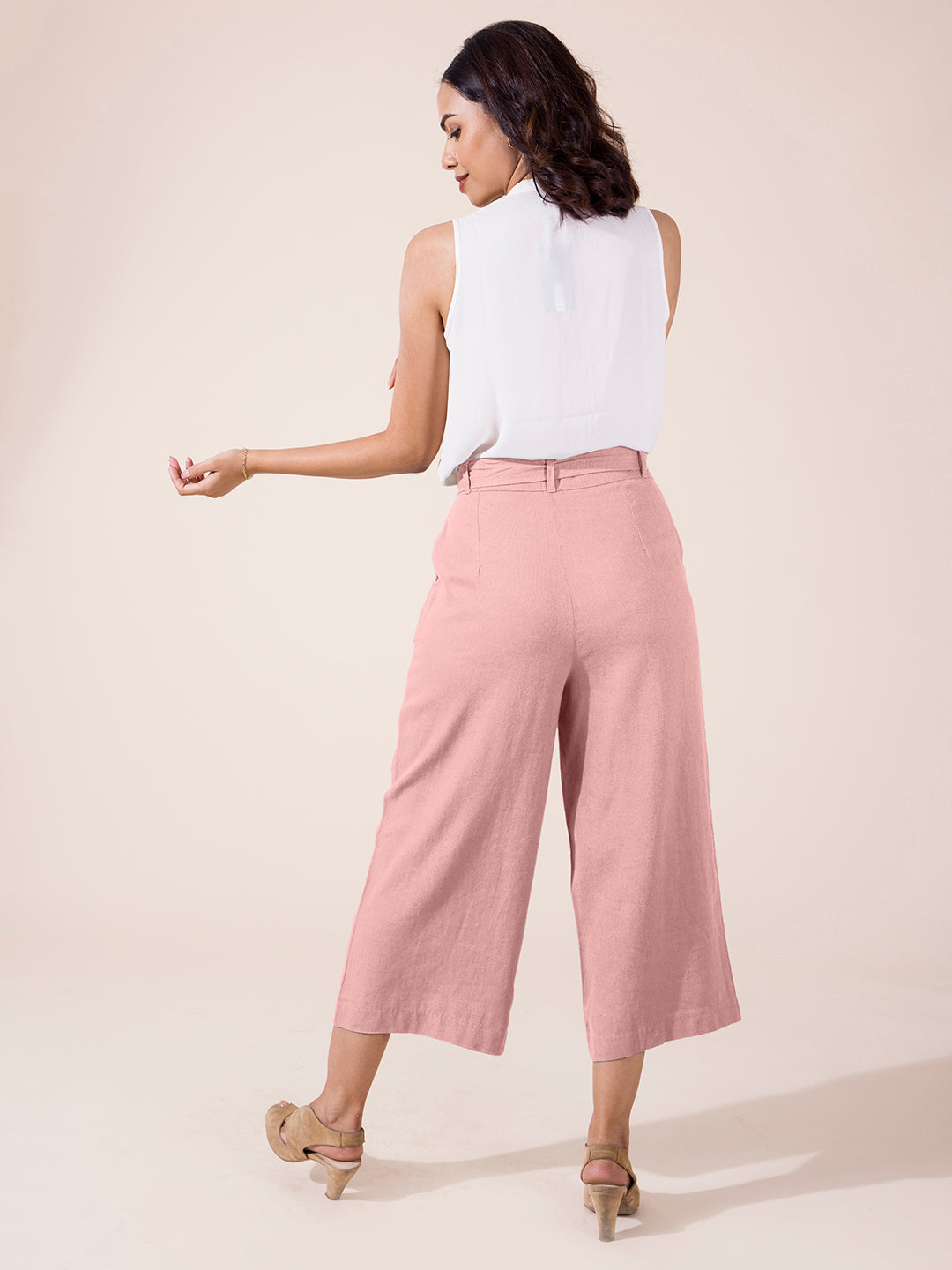 Dusty Pink Linen Blend Culottes