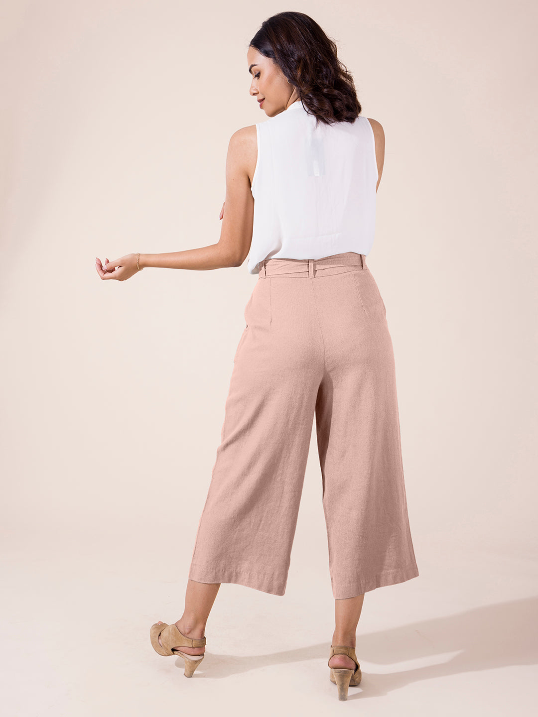 Baby Pink Linen Blend Culottes